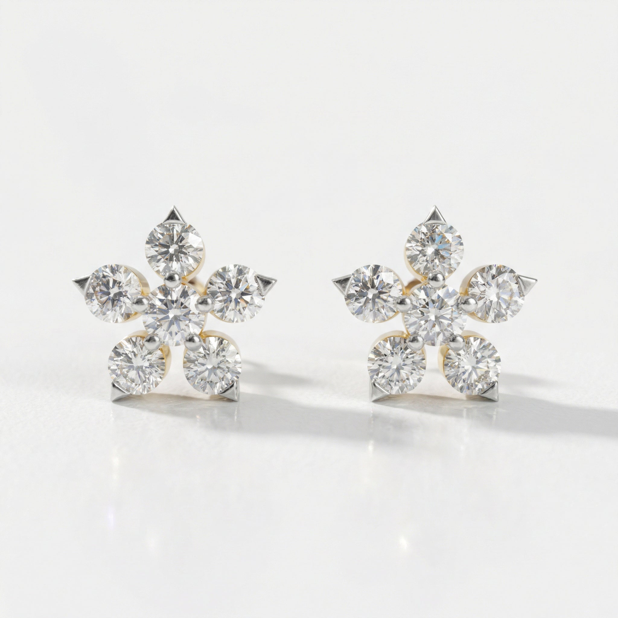 0.44 Ct  Round Shape Diamond Floral Stud Earrings | 14K Rose Gold