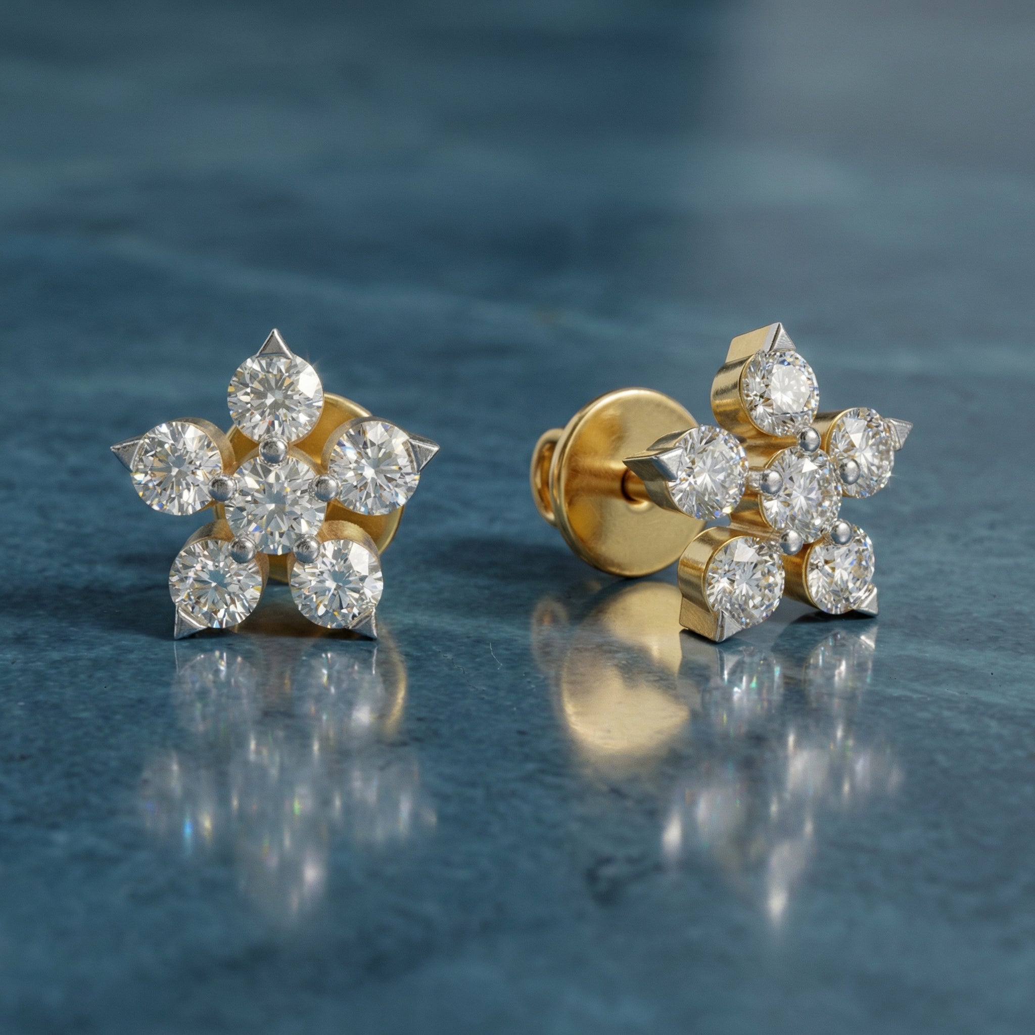 0.44 Ct  Round Shape Diamond Floral Stud Earrings | 14K Rose Gold