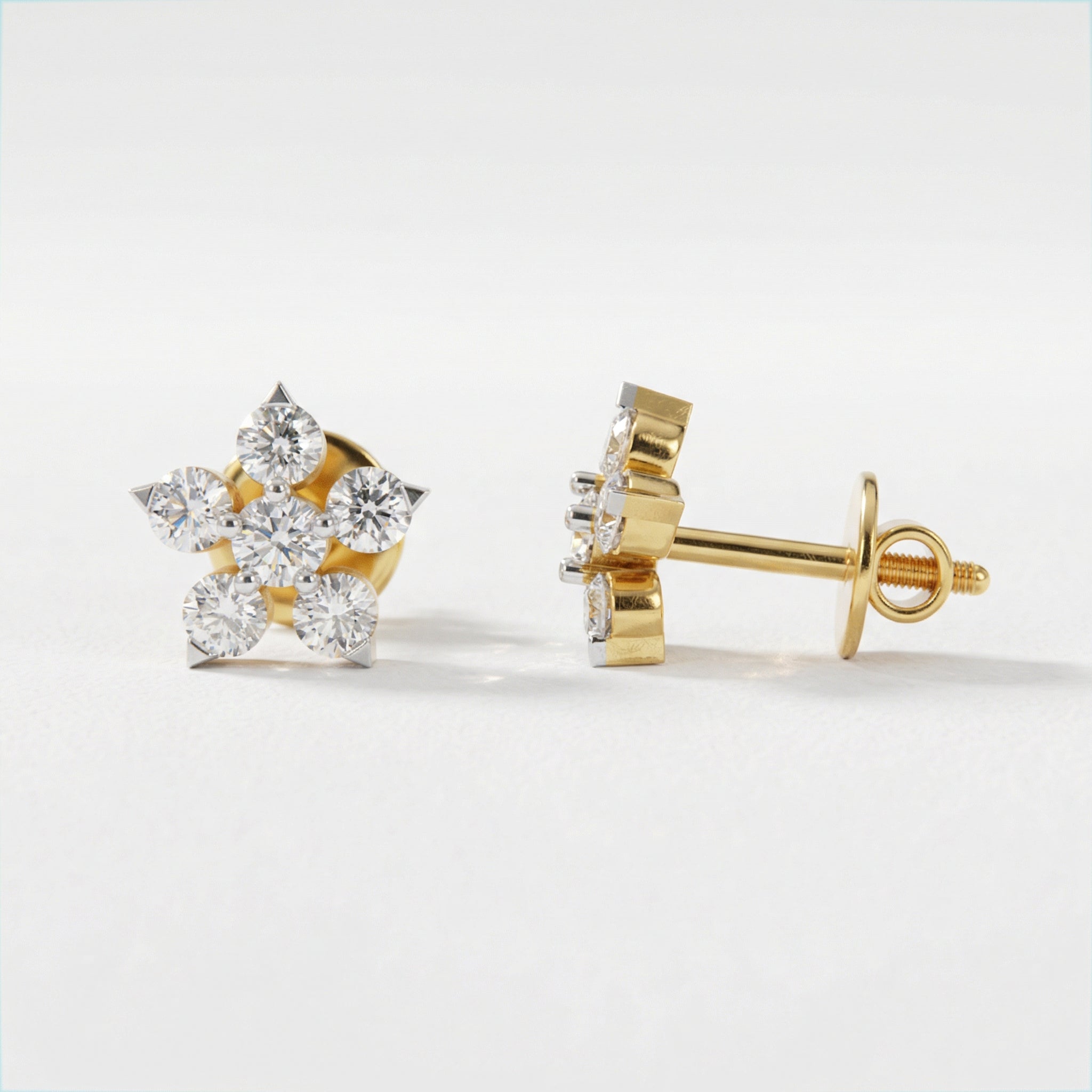 0.44 Ct  Round Shape Diamond Floral Stud Earrings | 14K Rose Gold