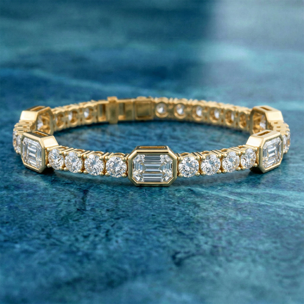 Sparkles Emerald & Round Cut Mixed Link Diamond Bracelet