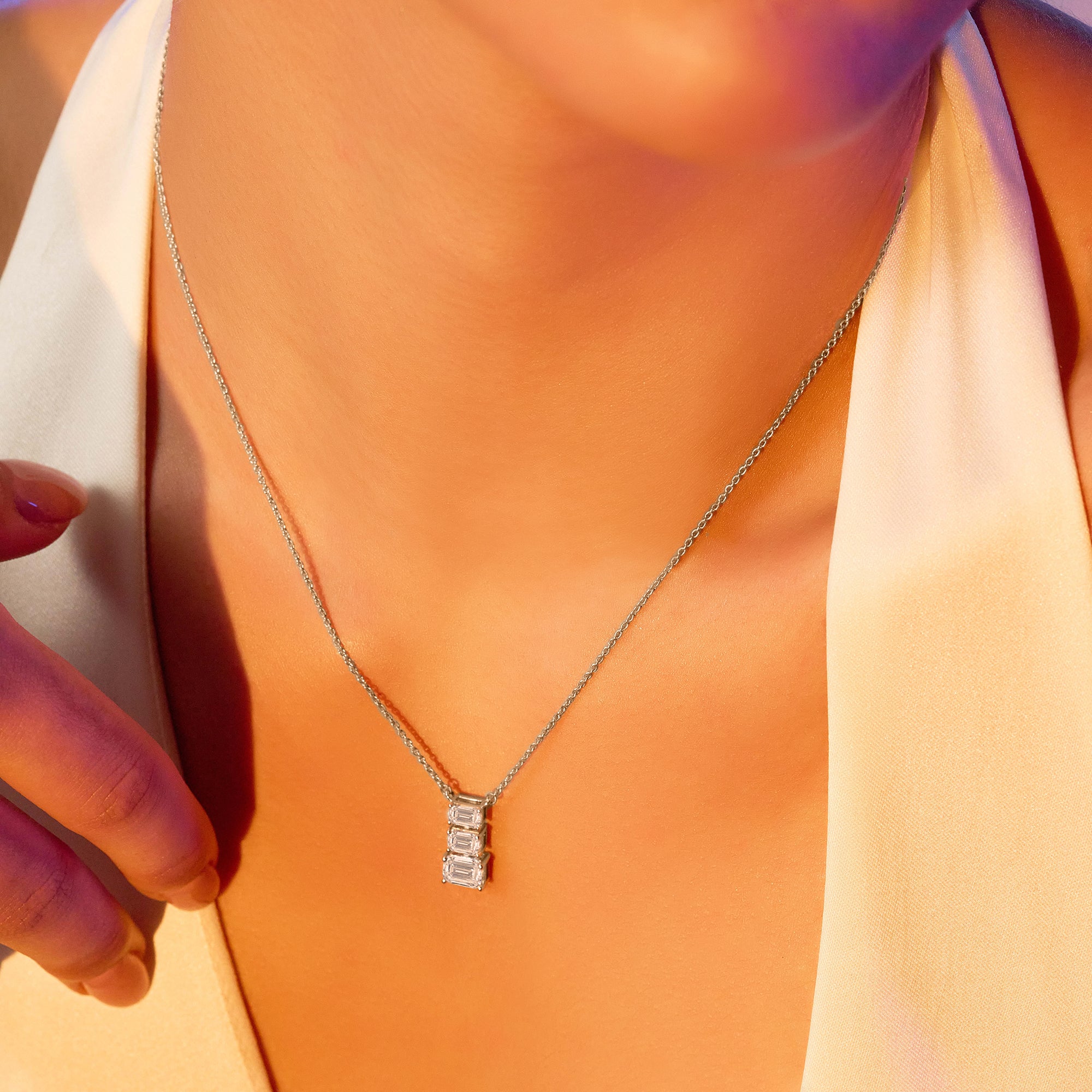 2 Ct Emerald Shape Diamond Fashion Necklace | 14K White Gold