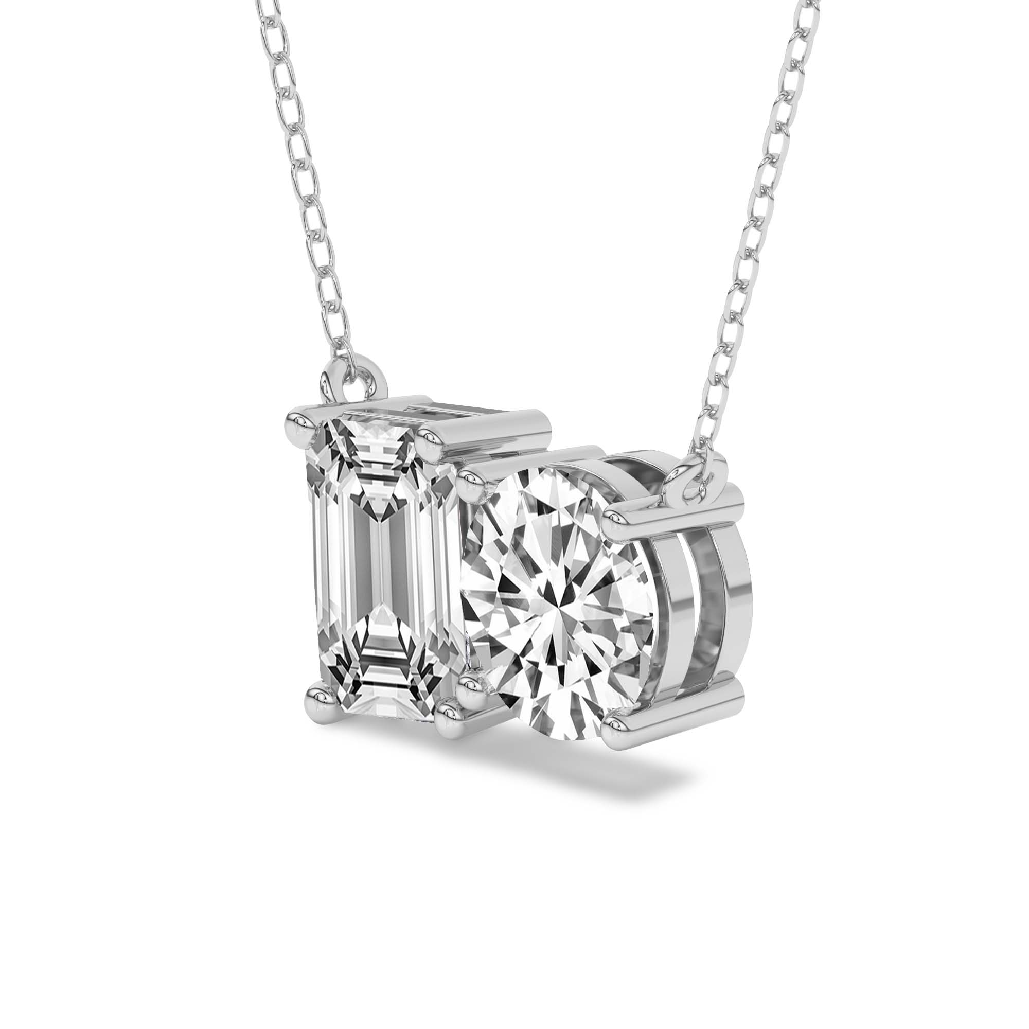 2 Ct Emerald & Round Shape Diamond Fashion Necklace | 14K White Gold