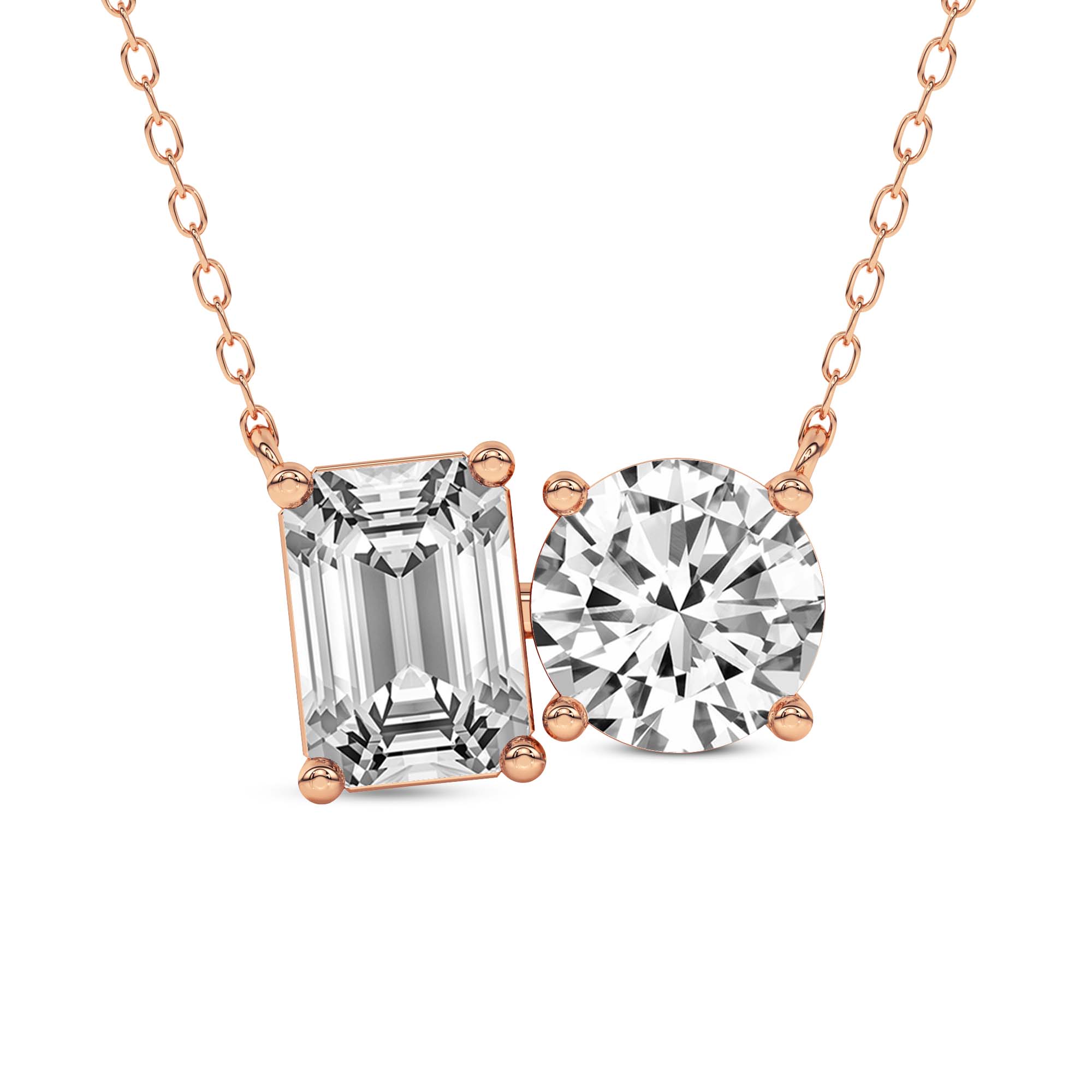 2 Ct Emerald & Round Shape Diamond Fashion Necklace | 14K Rose Gold