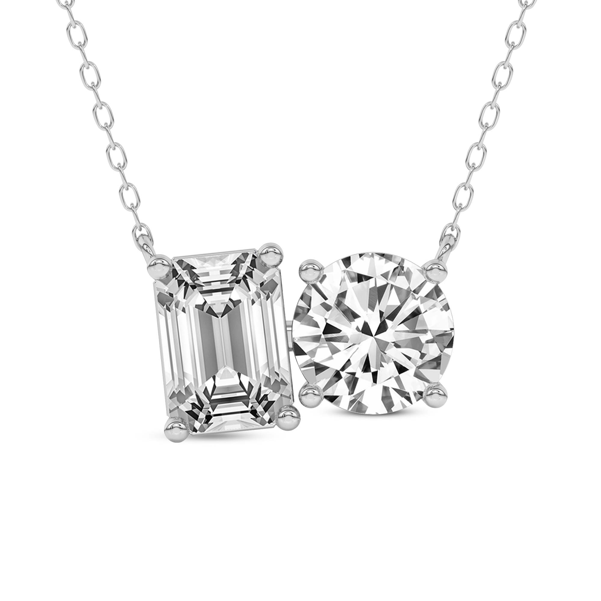 2 Ct Emerald & Round Shape Diamond Fashion Necklace | 14K White Gold