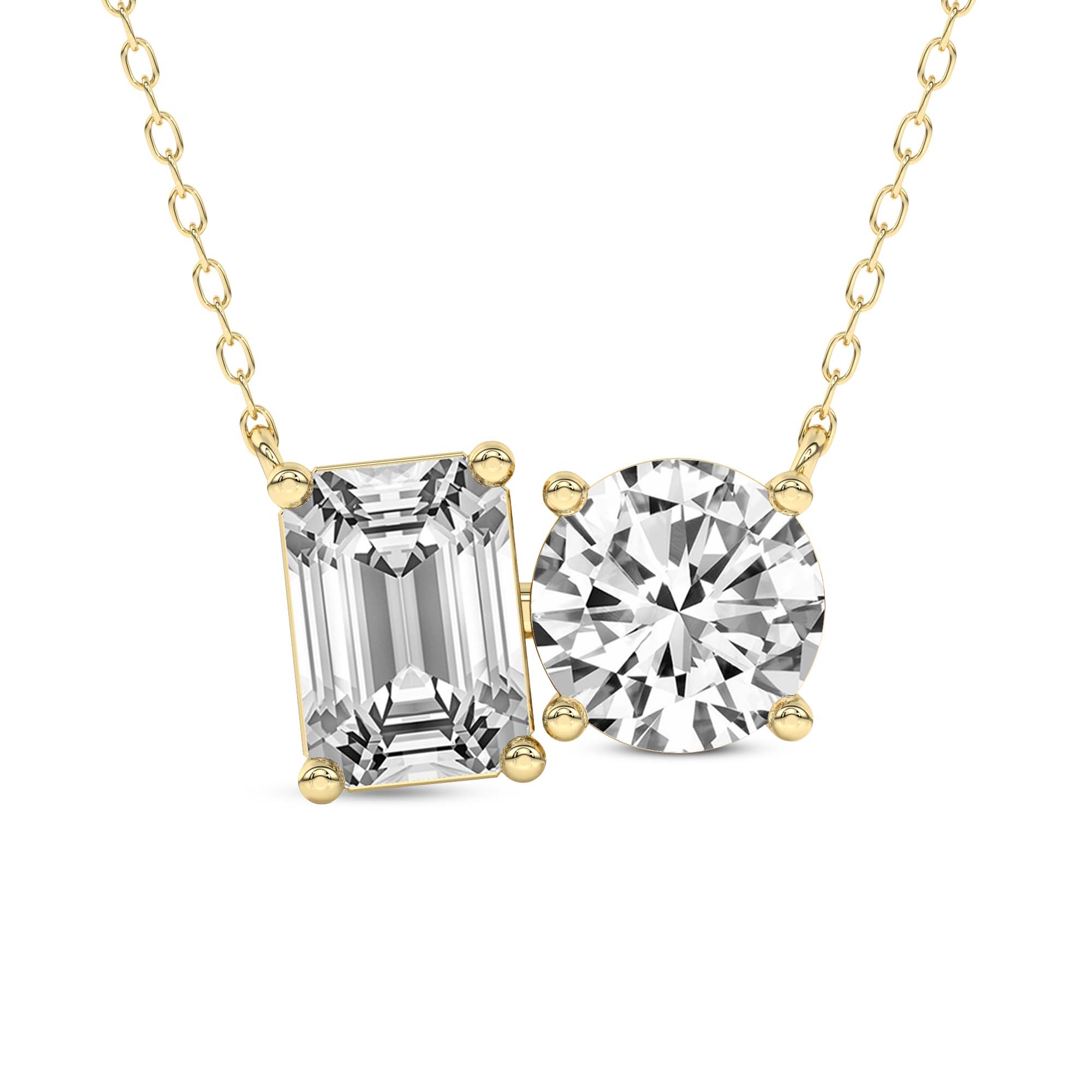 2 Ct Emerald & Round Shape Diamond Fashion Necklace | 14K Yellow Gold