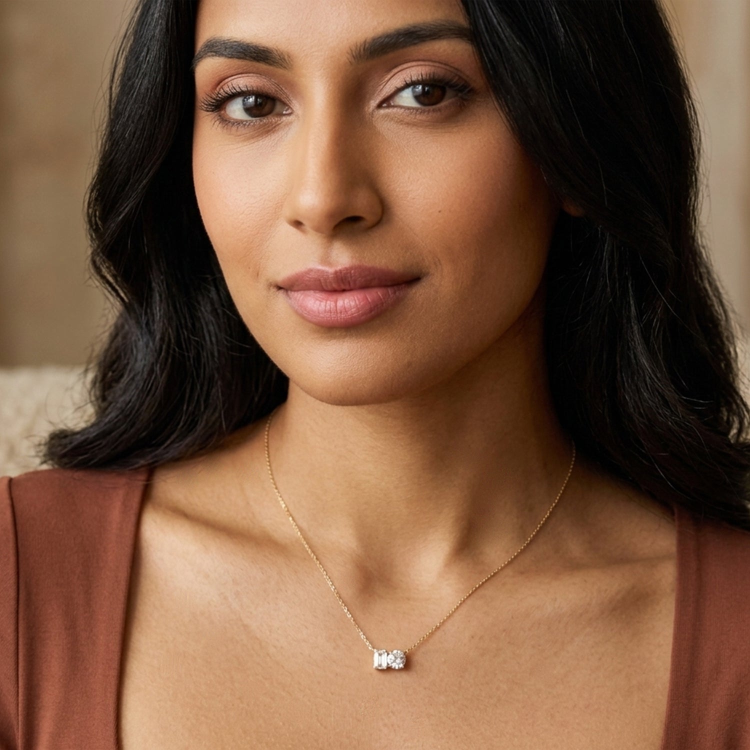 2 Ct Emerald & Round Shape Diamond Fashion Necklace | 14K Yellow Gold