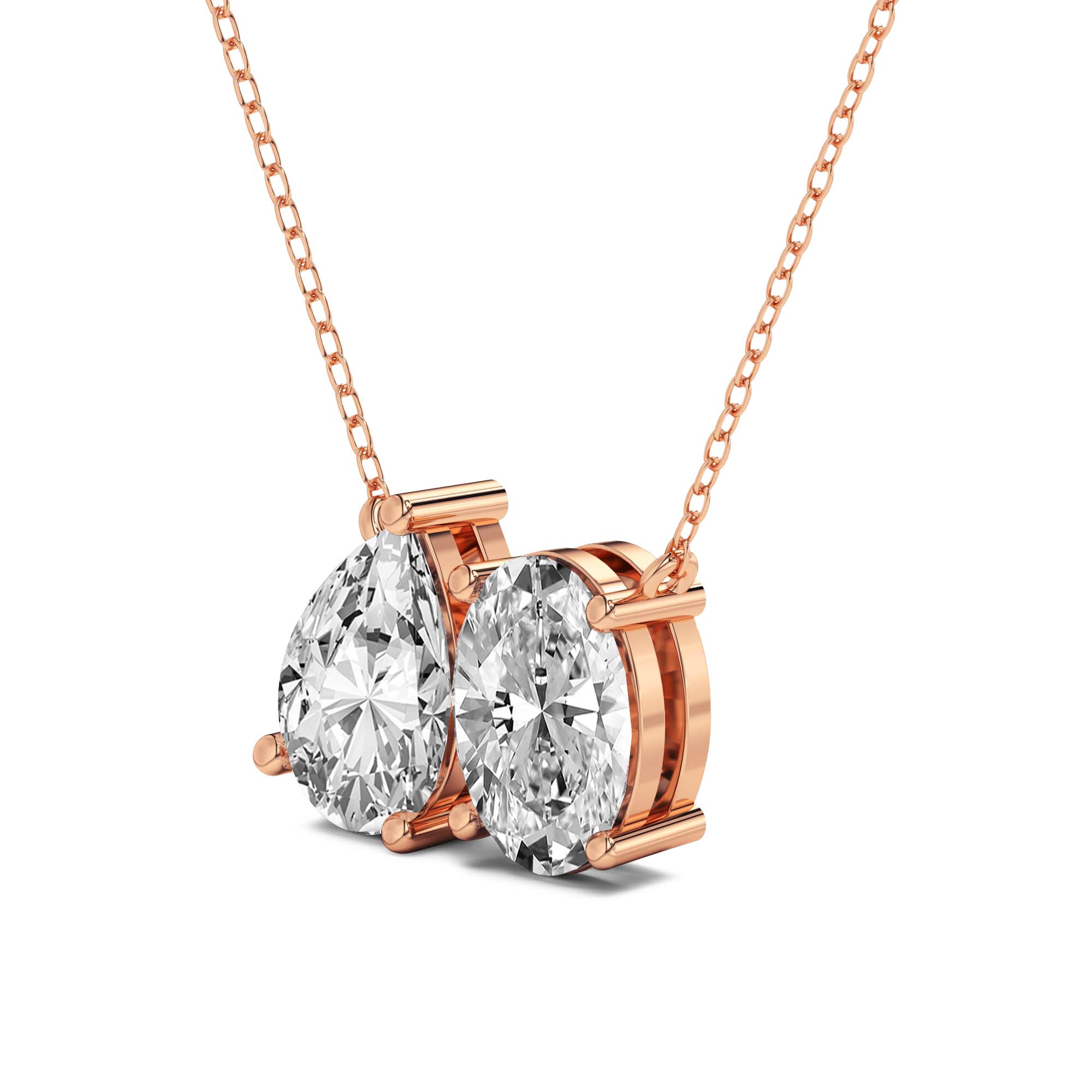 2 Ct Pear & Oval Shape Diamond Fashion Necklace | 14K Rose Gold