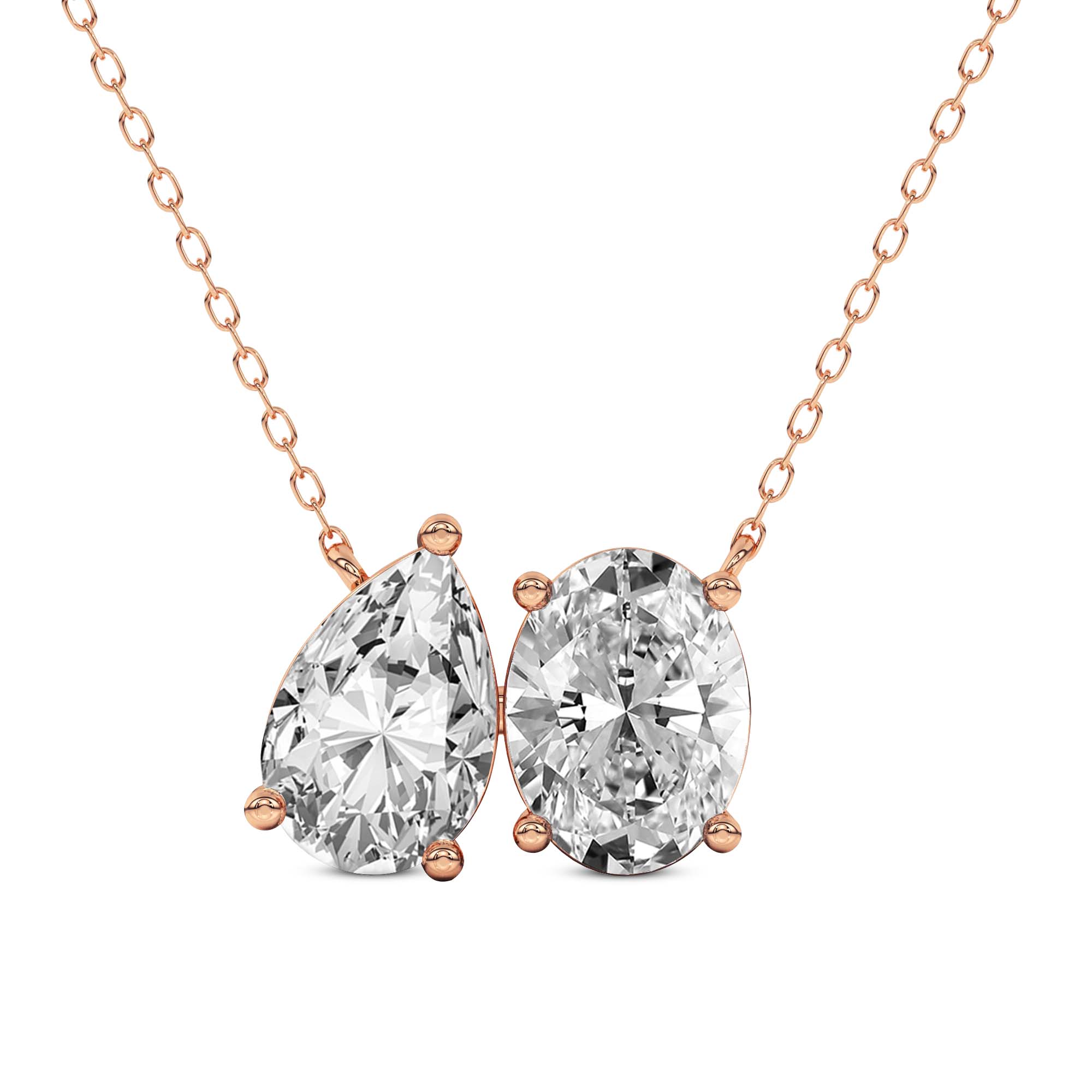 2 Ct Pear & Oval Shape Diamond Fashion Necklace | 14K Rose Gold
