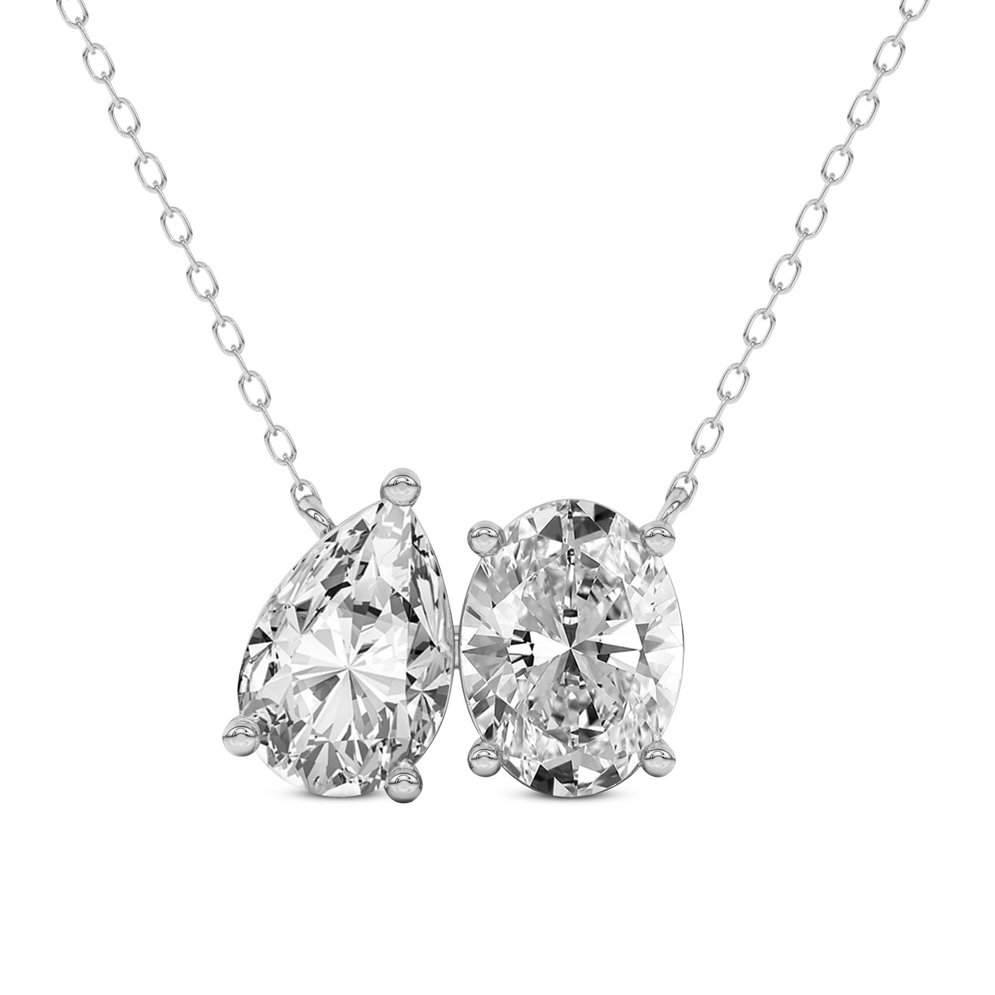2 Ct Pear & Oval Shape Diamond Fashion Necklace | 14K White Gold