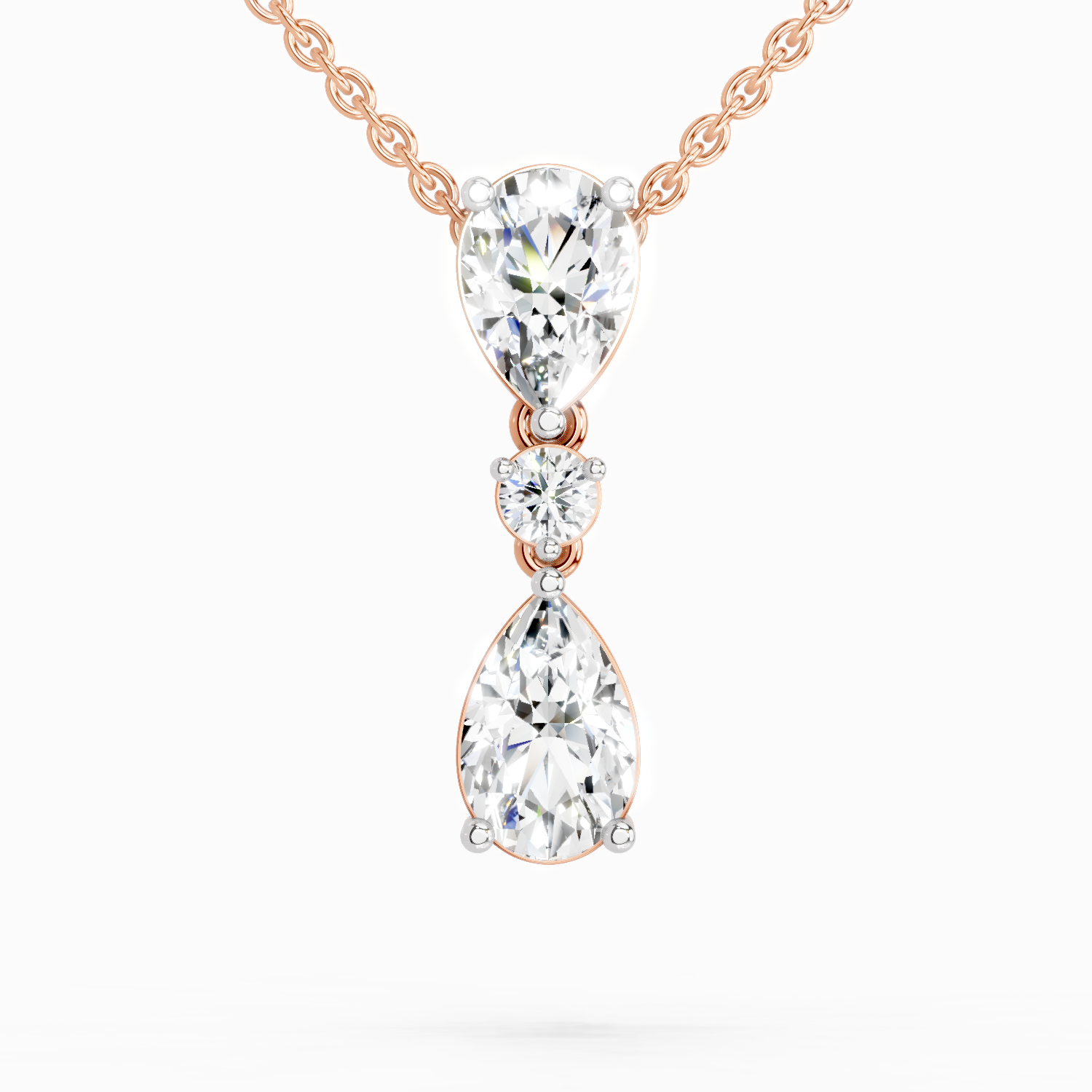 4.05 Ct Pear & Round Diamond Pendant Necklace | 14K Rose Gold