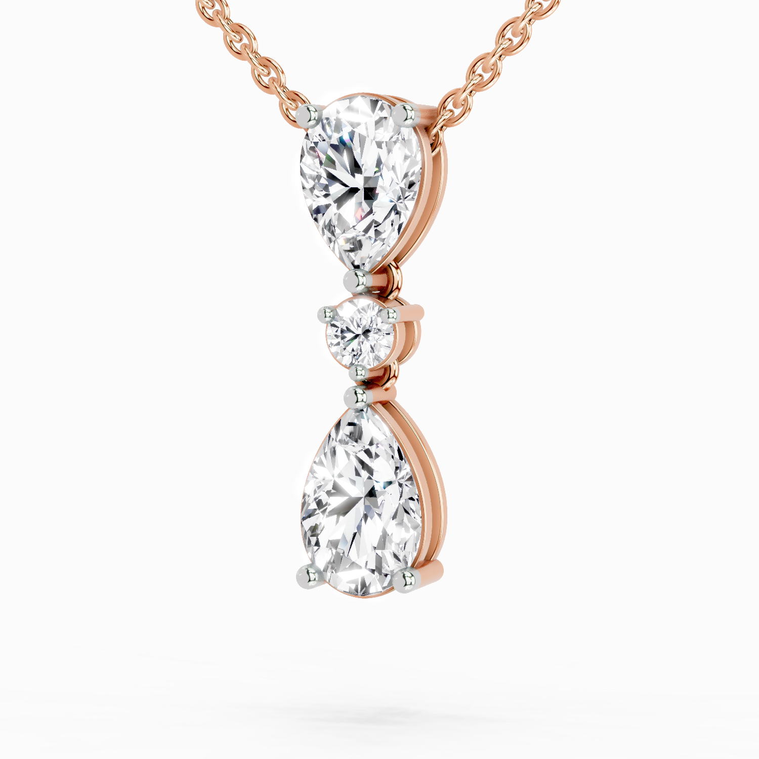 4.05 Ct Pear & Round Diamond Pendant Necklace | 14K Rose Gold