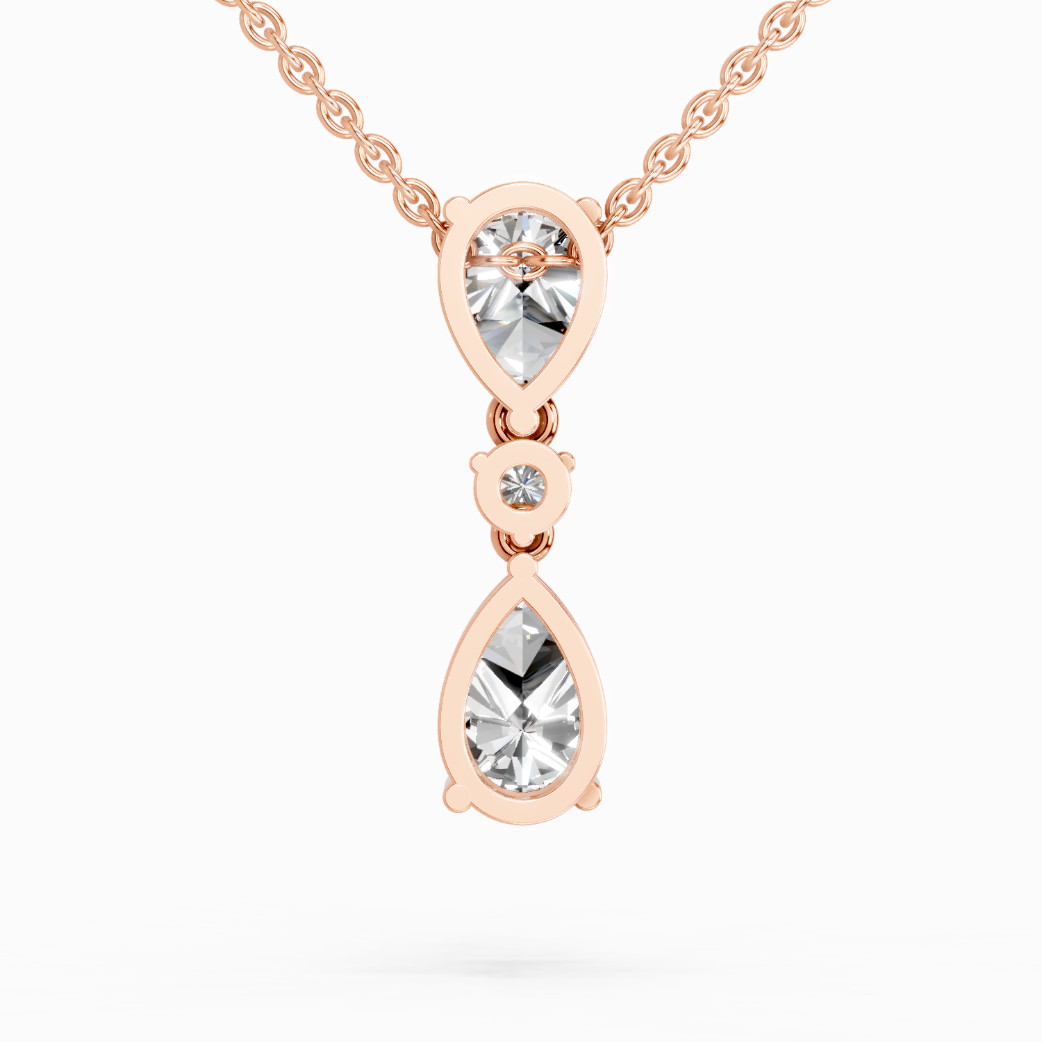 4.05 Ct Pear & Round Diamond Pendant Necklace | 14K Rose Gold