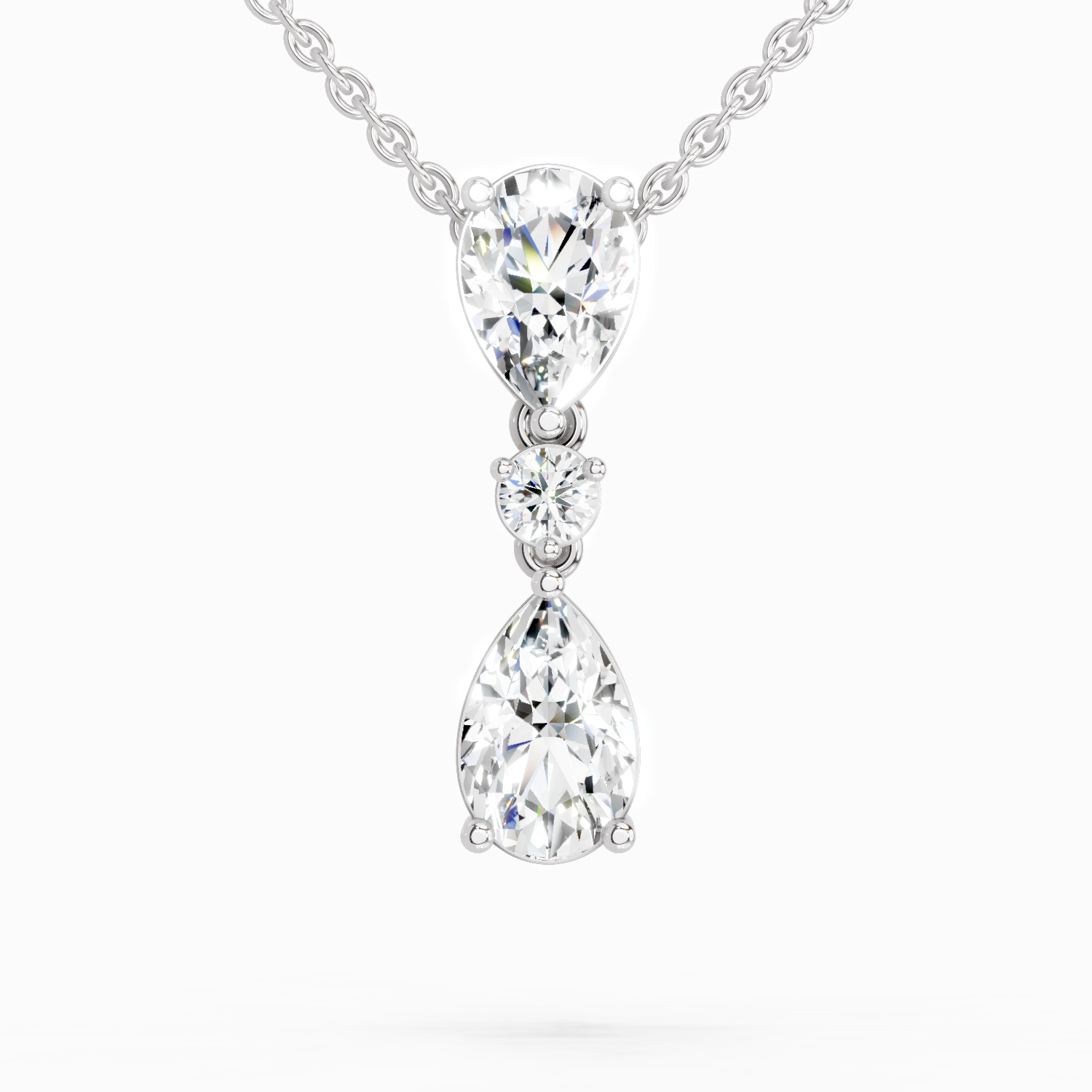4.05 Ct Pear & Round Diamond Pendant Necklace | 14K White Gold