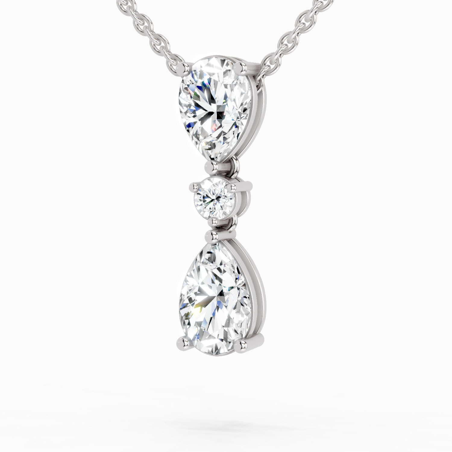 4.05 Ct Pear & Round Diamond Pendant Necklace | 14K White Gold