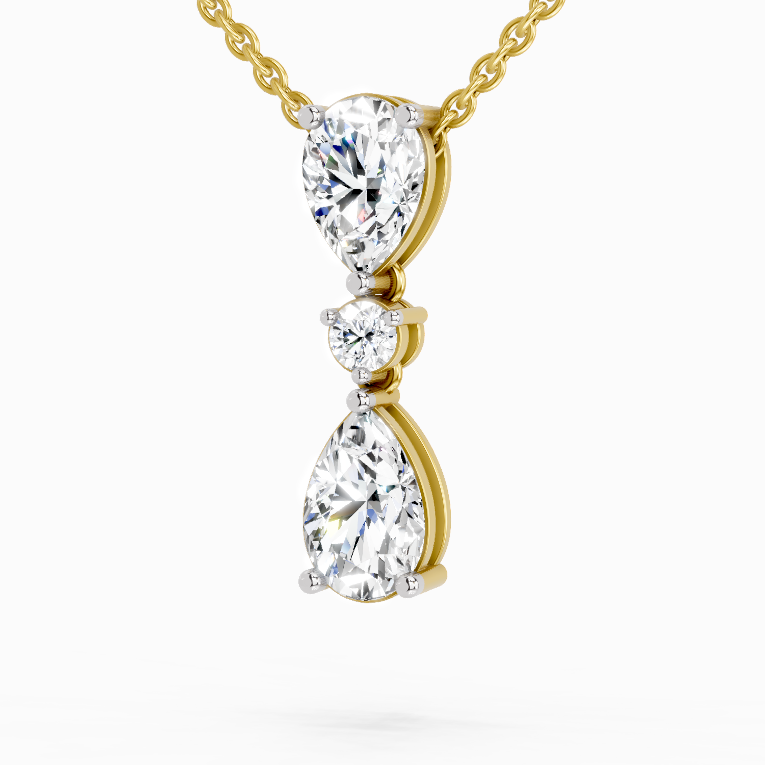 4.05 Ct Pear & Round Diamond Pendant Necklace | 14K Yellow Gold
