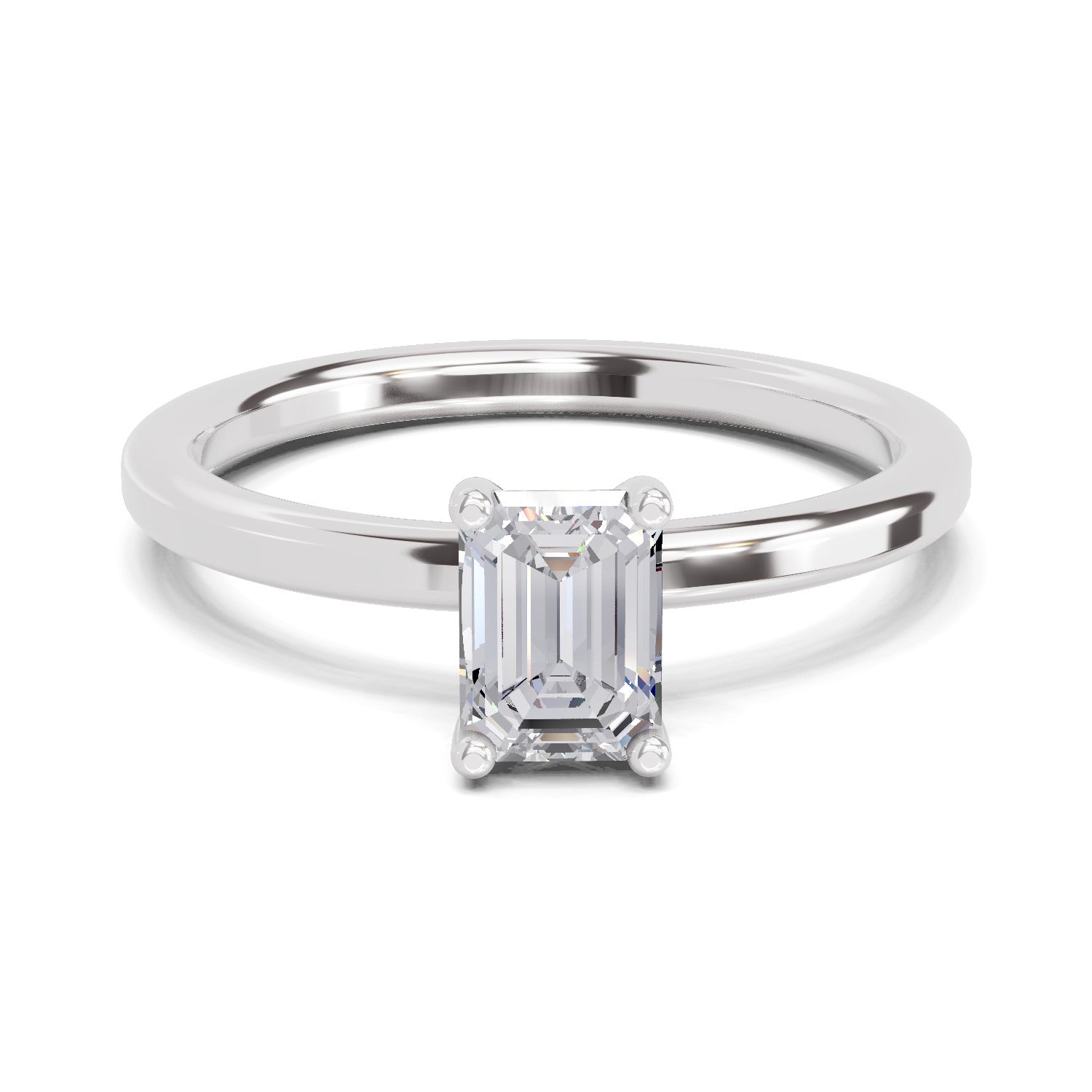 0.75 Ct Emerald Shape Solitaire Diamond Ring| 14K White Gold
