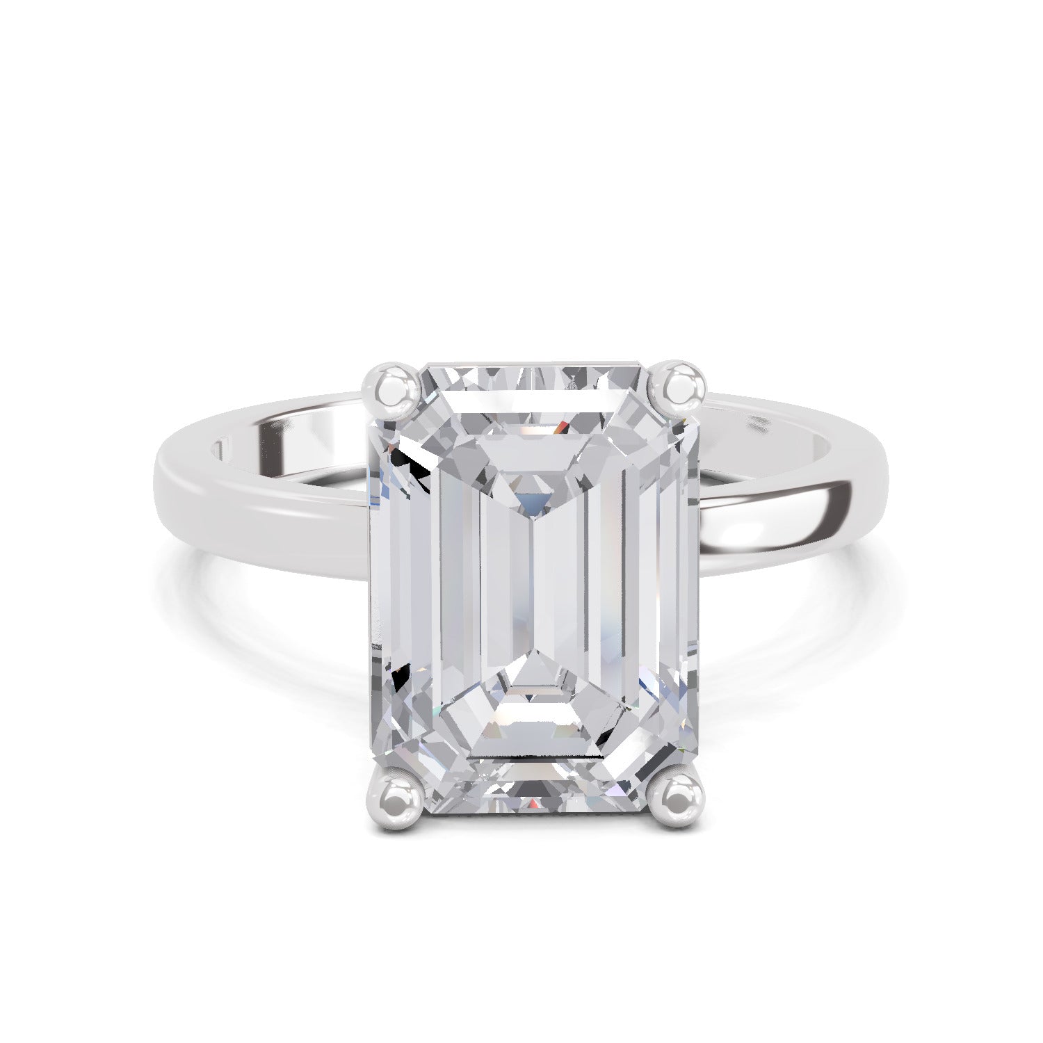 4 Ct Emerald Shape Solitaire Diamond Ring| 14K White Gold