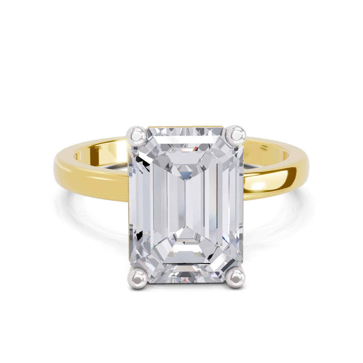 4 Ct Emerald Shape Solitaire Diamond Ring| 14K Yellow Gold