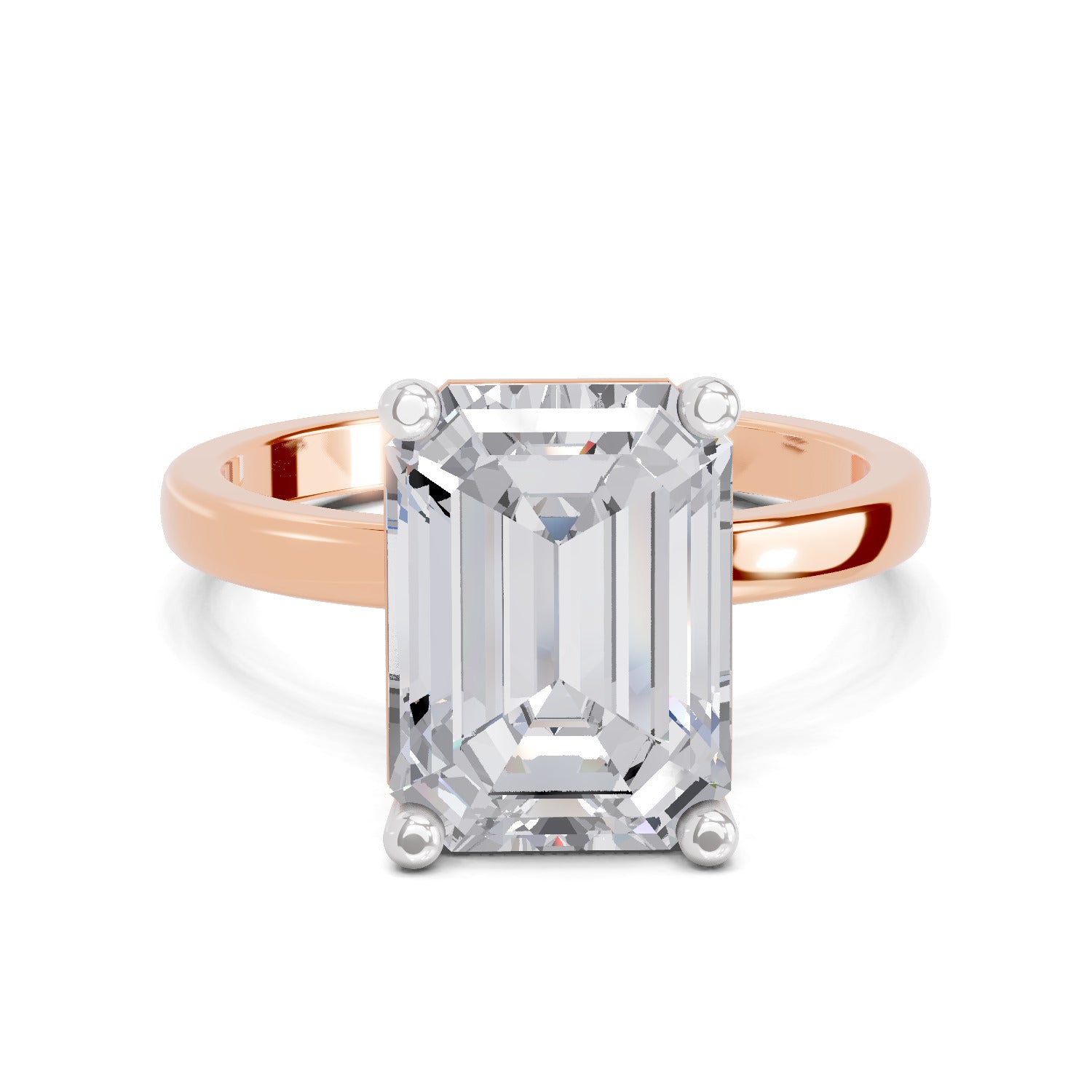 5 Ct Emerald Shape Solitaire Diamond Ring| 14K Rose Gold