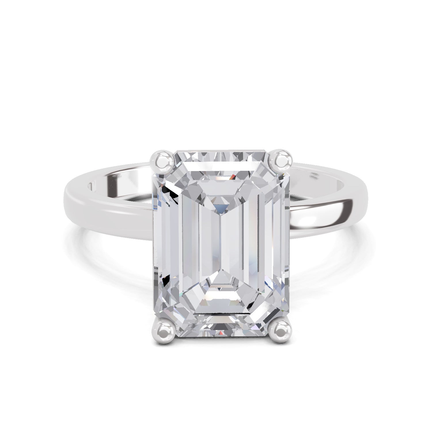 5 Ct Emerald Shape Solitaire Diamond Ring| 14K White Gold