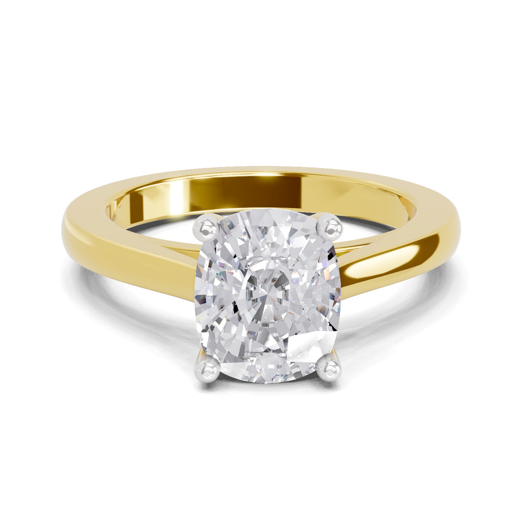 2 Ct Cushion Shape Solitaire Diamond Ring| 14K Yellow Gold