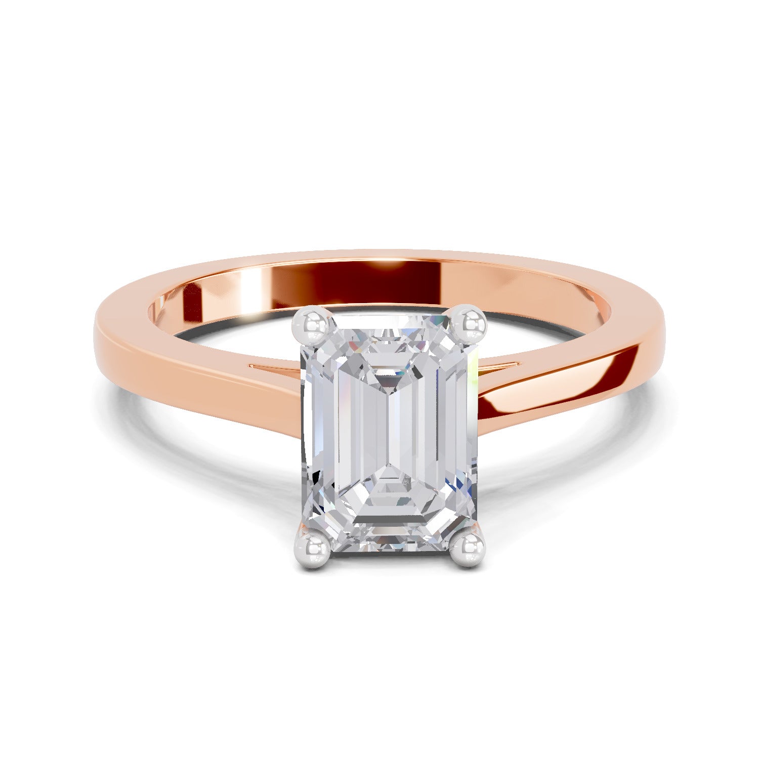 2.1 Ct Emerald Shape Solitaire Diamond Ring| 14K Rose Gold