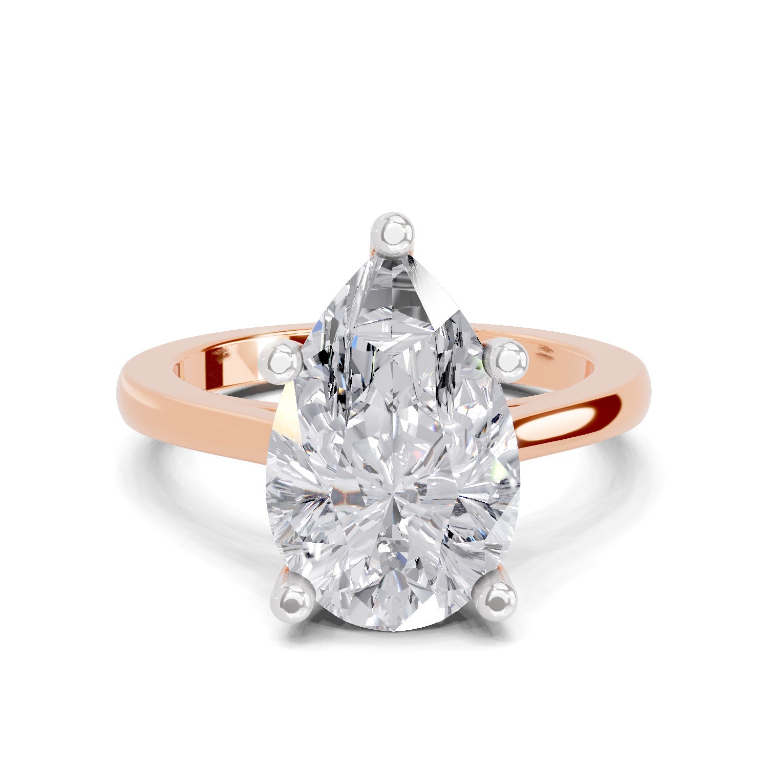4 Ct Pear Shape Solitaire Diamond Ring| 14K Rose Gold