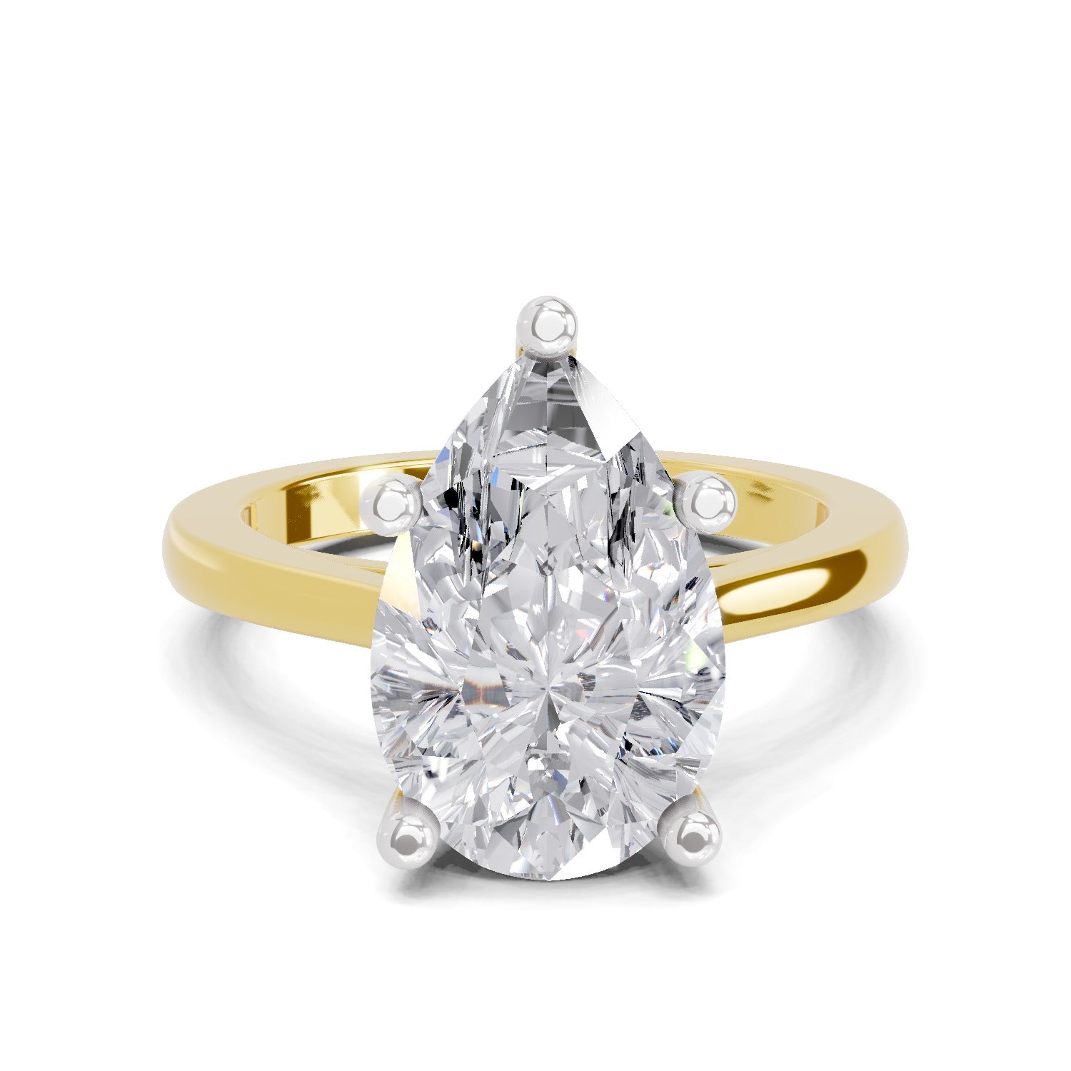 4 Ct Pear Shape Solitaire Diamond Ring| 14K Yellow Gold