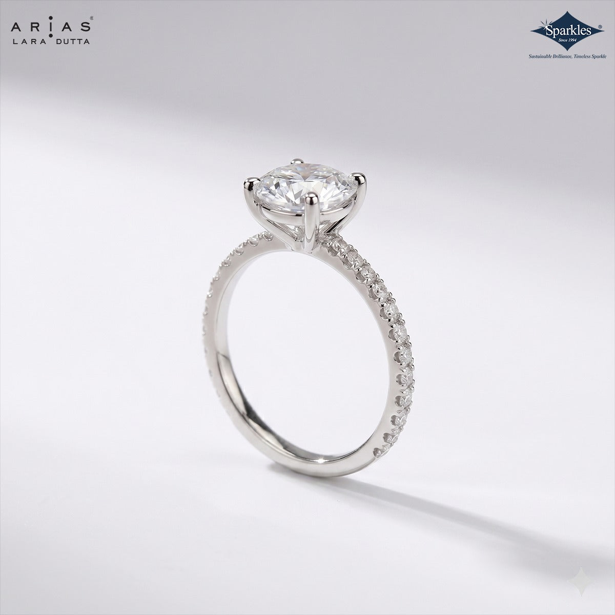 Arias by Lara Dutta Traditional Pave Solitaire Diamond Ring
