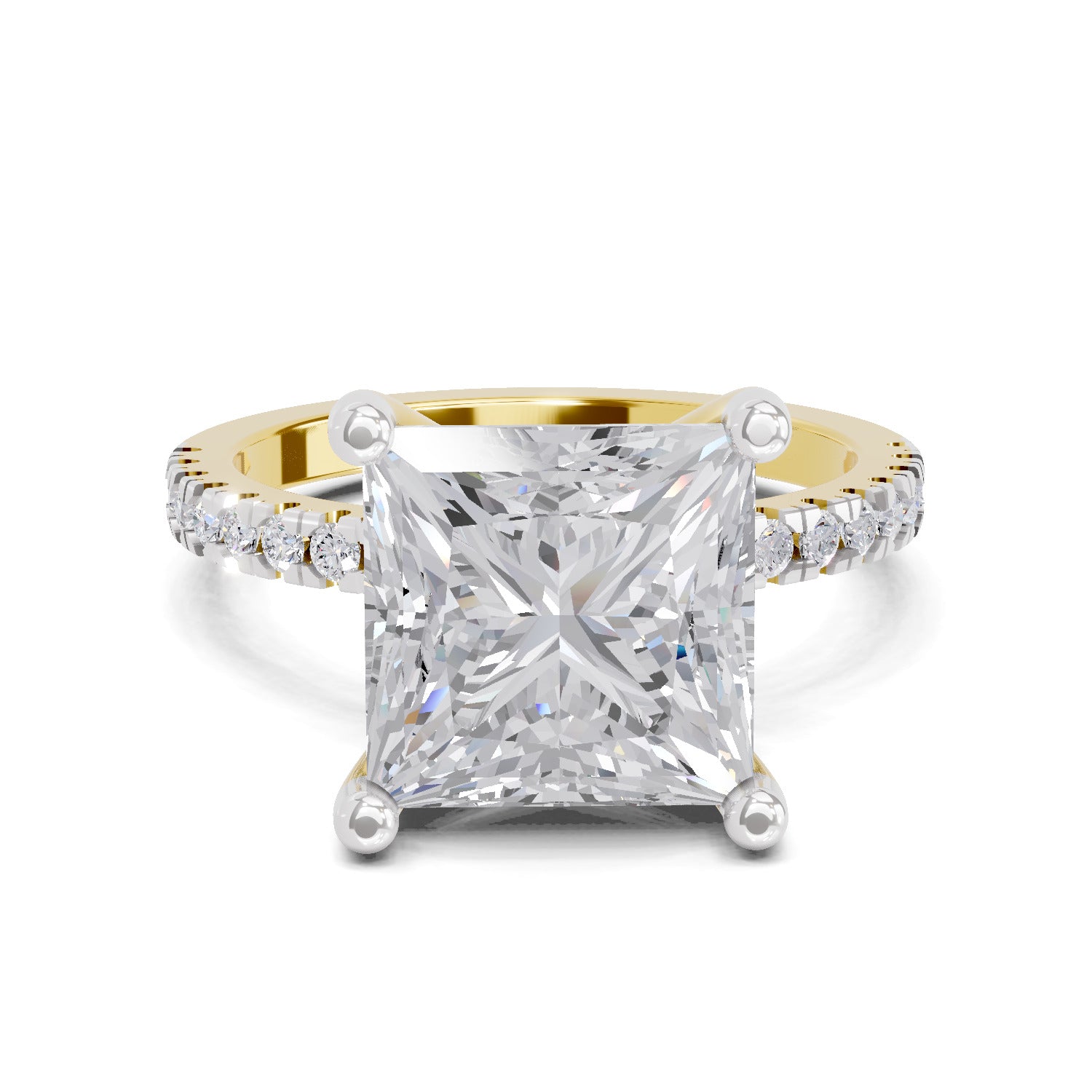 4.22 Ct Princess Shape Solitaire Diamond Ring| 14K Yellow Gold