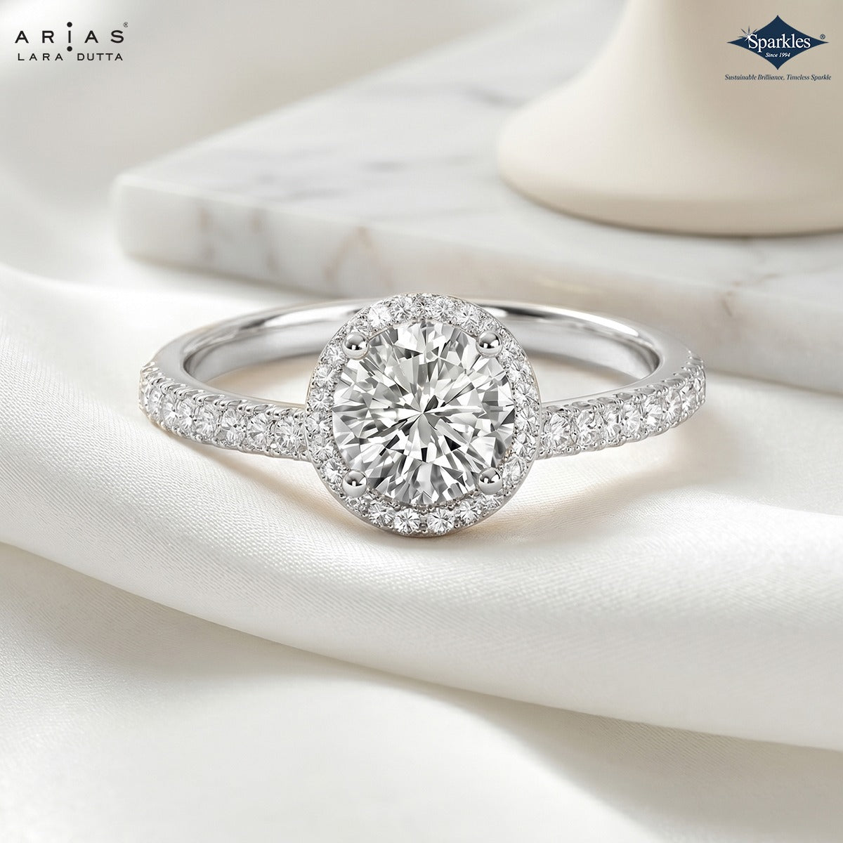 Arias by Lara Dutta Radiant Cut Halo Engagement Ring