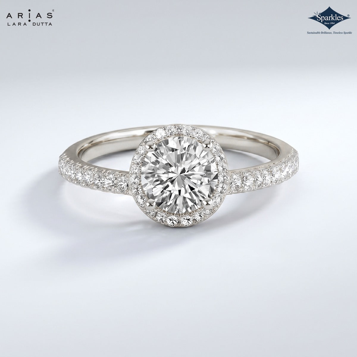 Arias by Lara Dutta Radiant Cut Halo Engagement Ring