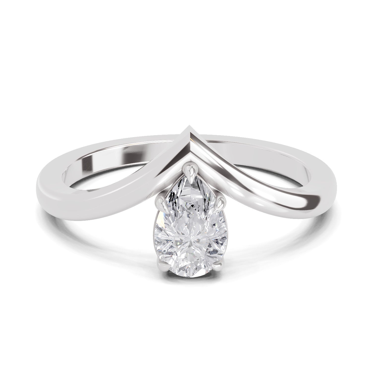 0.5 Ct Pear Shape Solitaire Diamond Ring| 14K White Gold