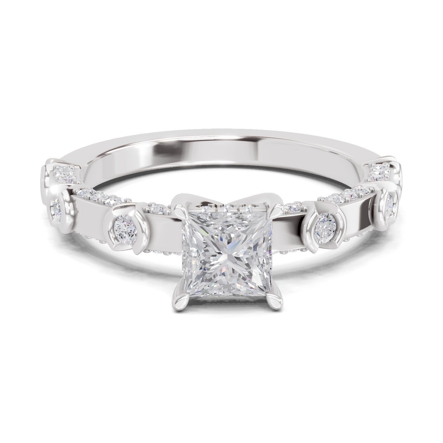 0.89 Ct Princess Shape Solitaire Diamond Ring| 14K White Gold