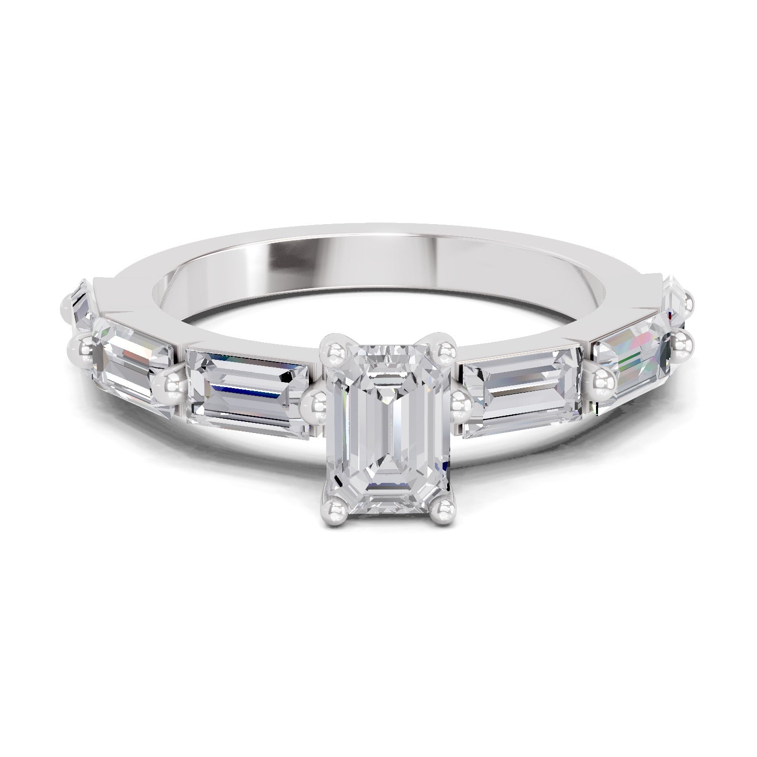 1.4 Ct Emerald Shape Solitaire Diamond Ring| 14K White Gold