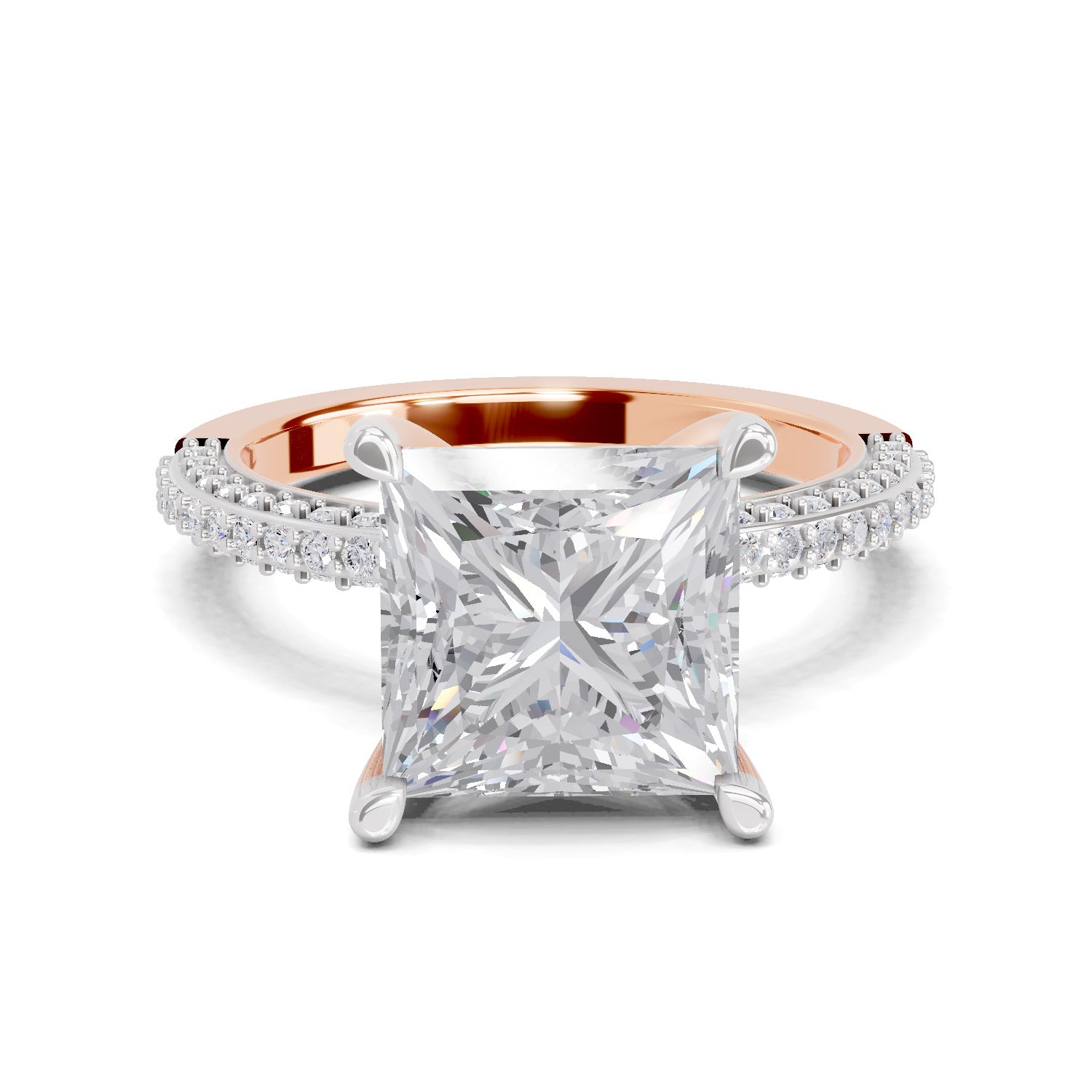 4.37 Ct Princess Shape Solitaire Diamond Ring| 14K Rose Gold
