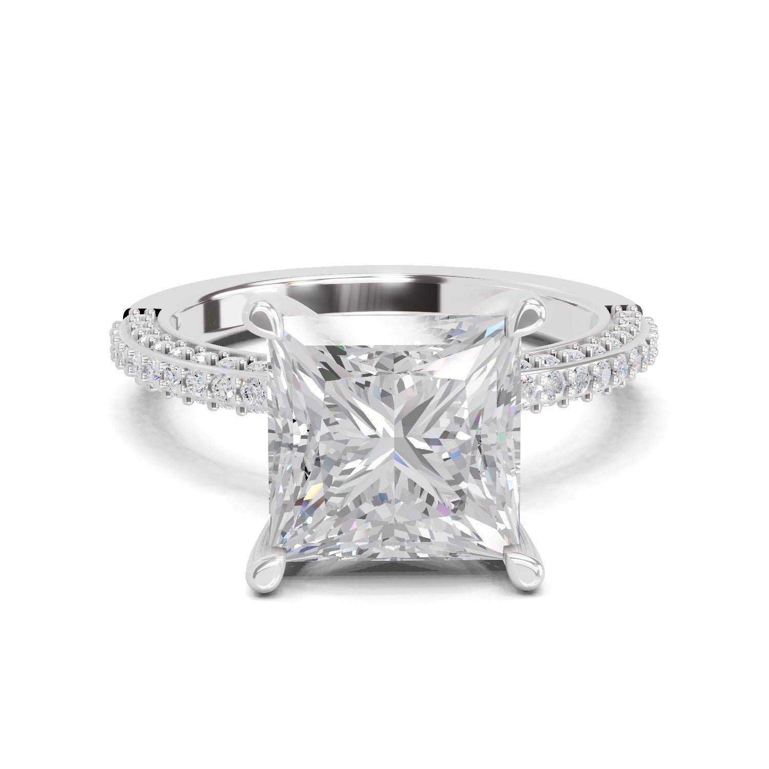4.37 Ct Princess Shape Solitaire Diamond Ring| 14K White Gold