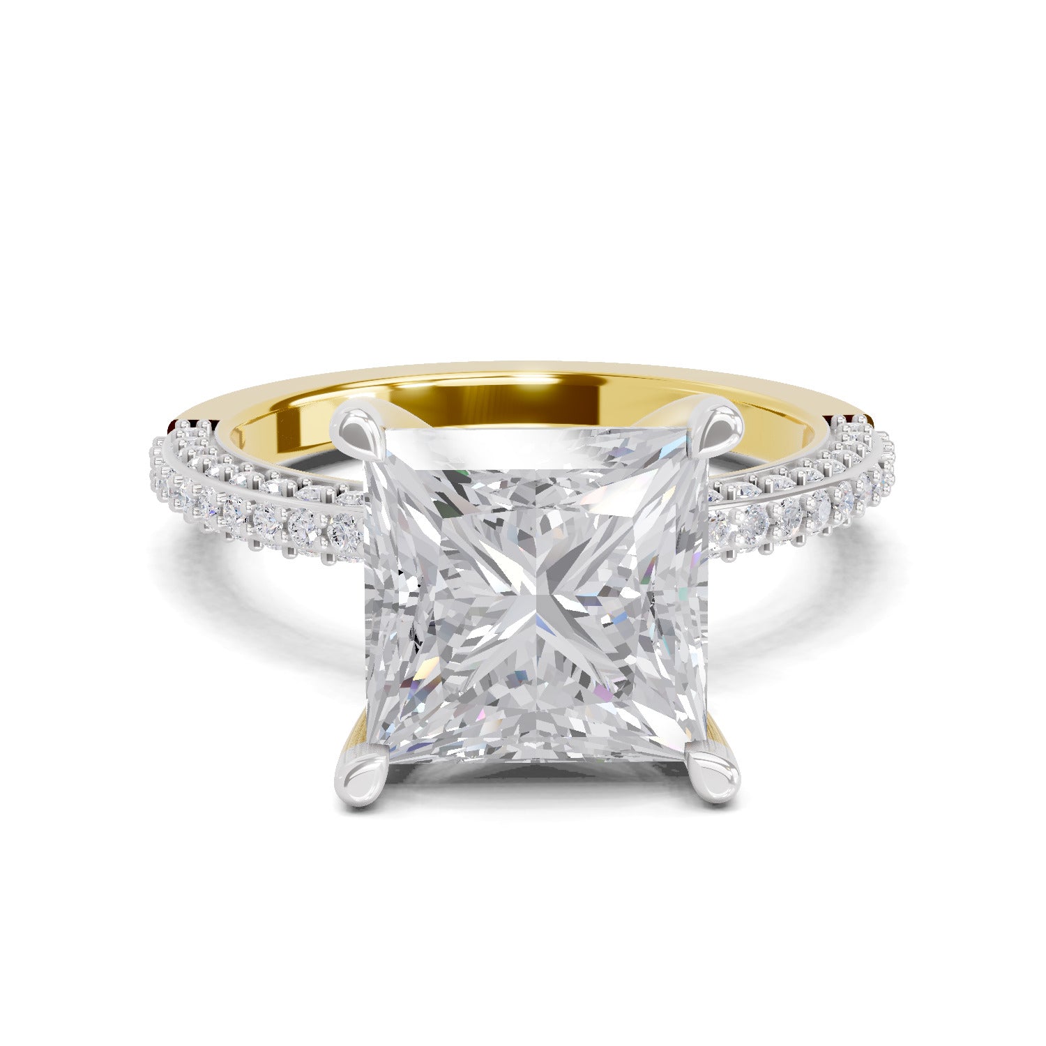4.37 Ct Princess Shape Solitaire Diamond Ring| 14K Yellow Gold