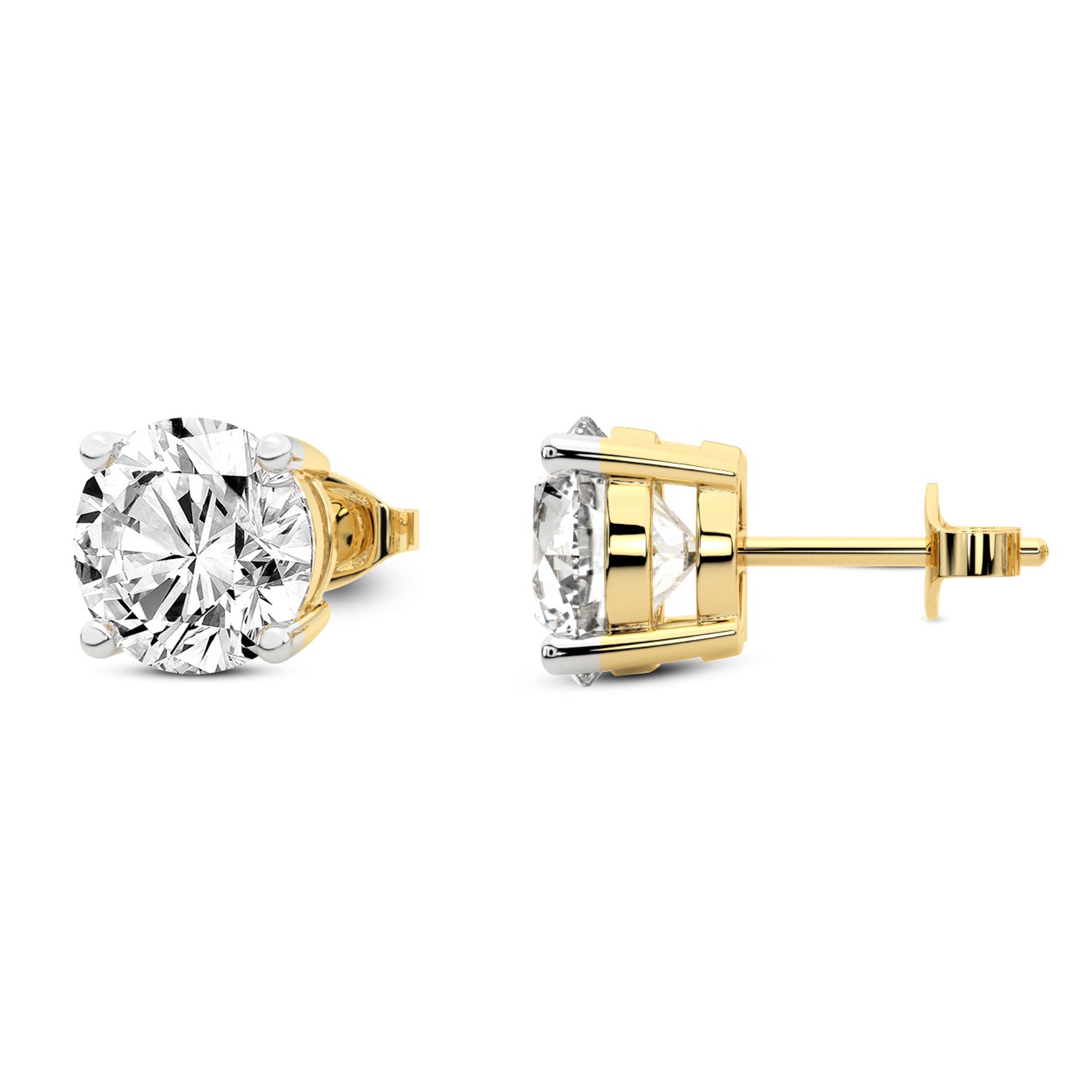 2 Ct  4 Prong Round Shape Diamond Earrings | 14K Yellow Gold