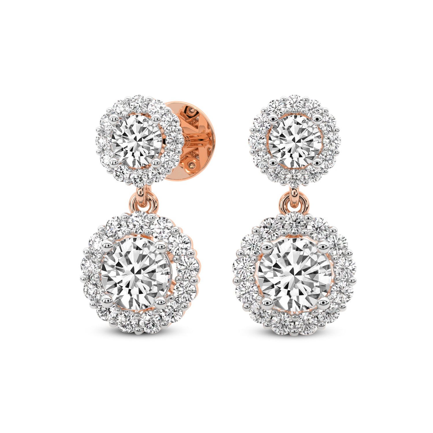 2.07 Ct  Round Shape Diamond Sasha Double Halo Earrings | 14K Rose Gold