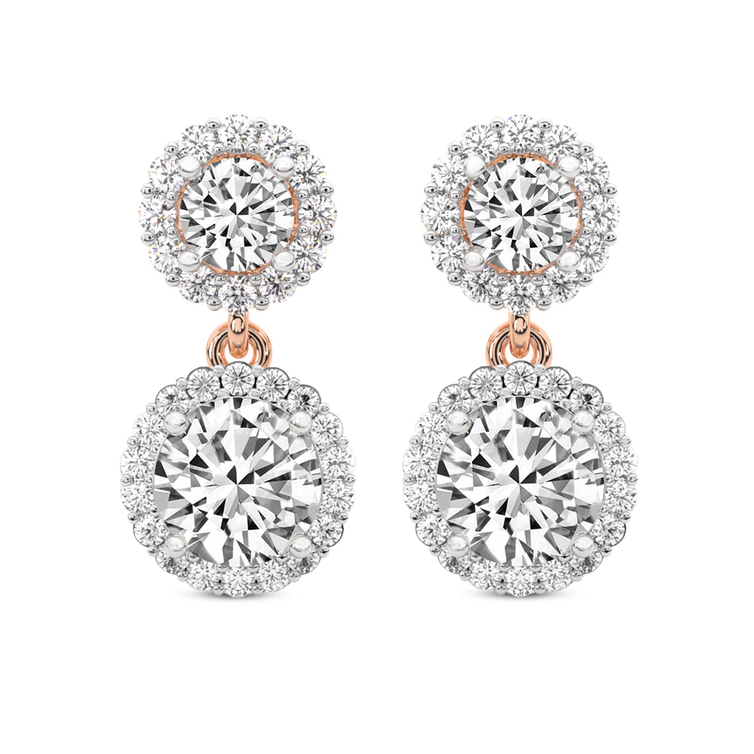 2.07 Ct  Round Shape Diamond Sasha Double Halo Earrings | 14K Rose Gold