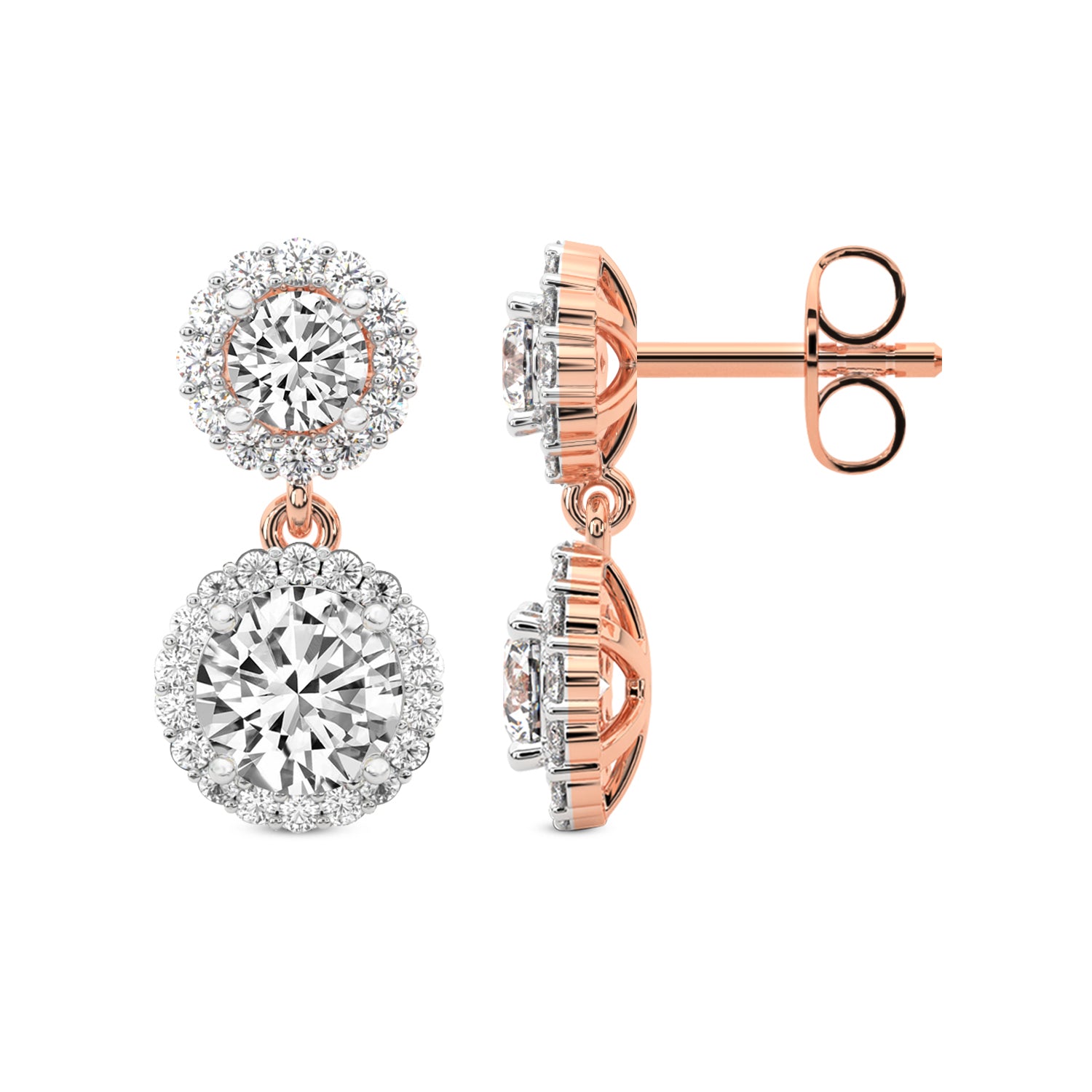 2.07 Ct  Round Shape Diamond Sasha Double Halo Earrings | 14K Rose Gold