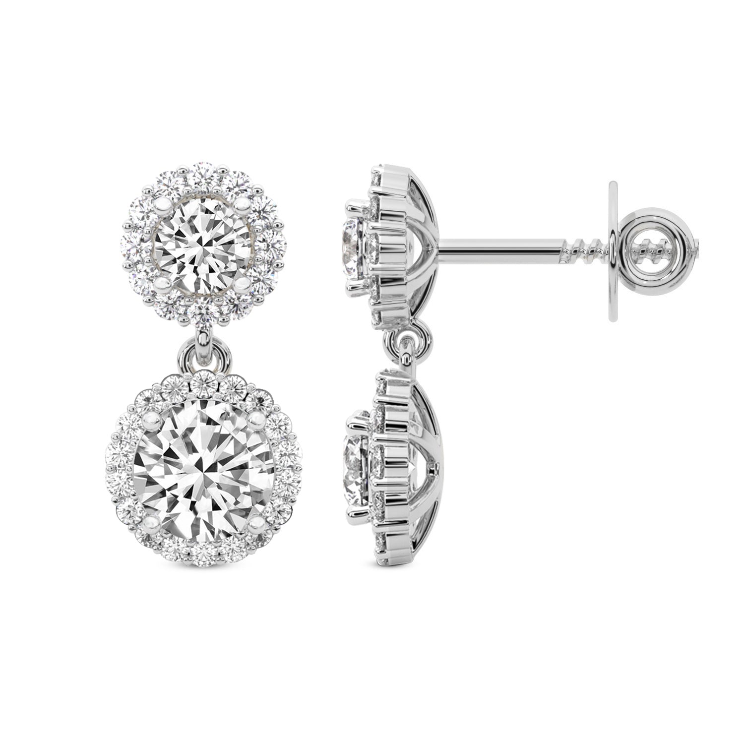2.07 Ct  Round Shape Diamond Sasha Double Halo Earrings | 14K Rose Gold