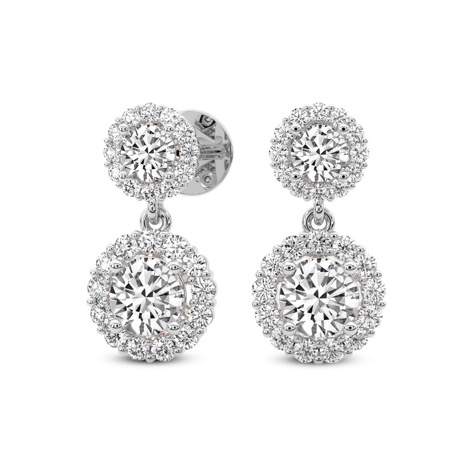 2.07 Ct  Round Shape Diamond Sasha Double Halo Earrings | 14K Rose Gold