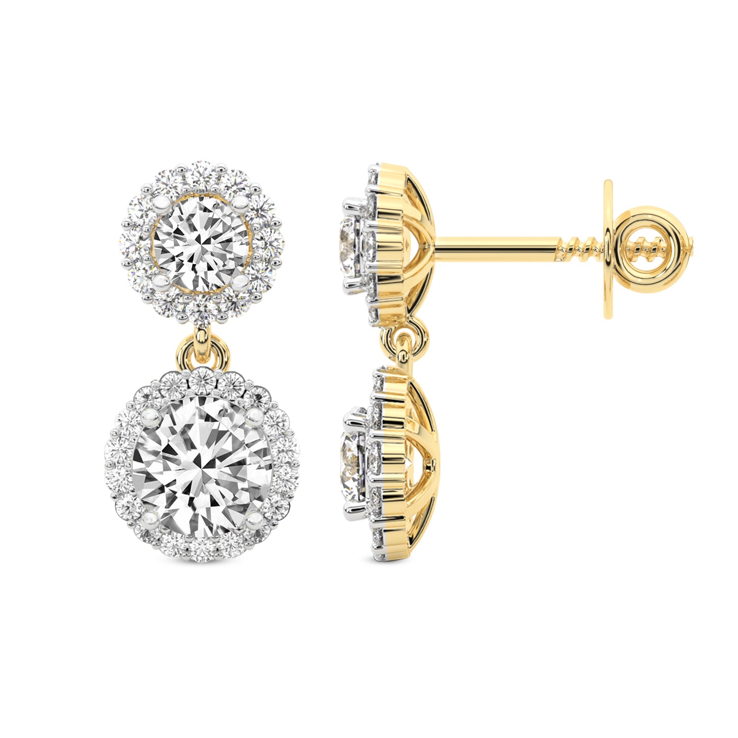 2.07 Ct  Round Shape Diamond Sasha Double Halo Earrings | 14K Rose Gold