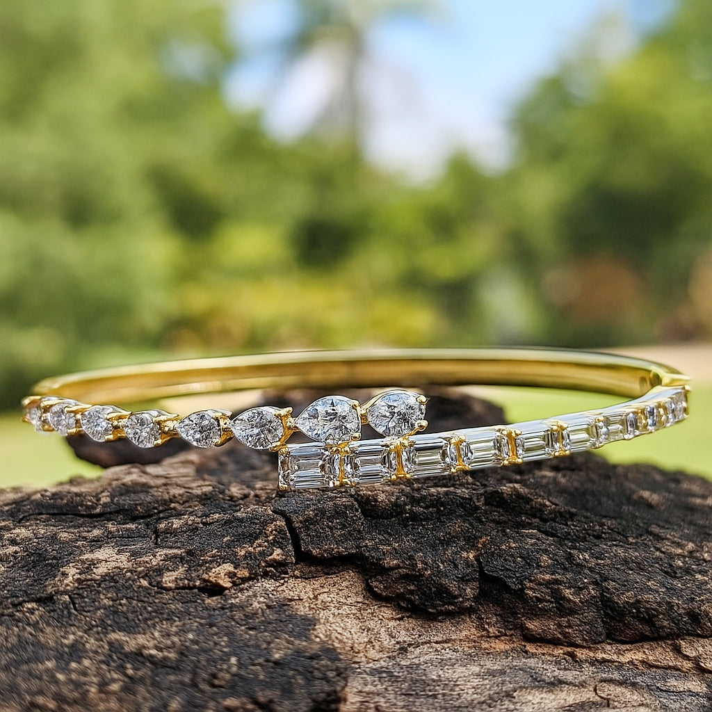 Sparkles 14K Gold Baguette & Pear-Shaped 4.92 Carat Bangle Bracelet