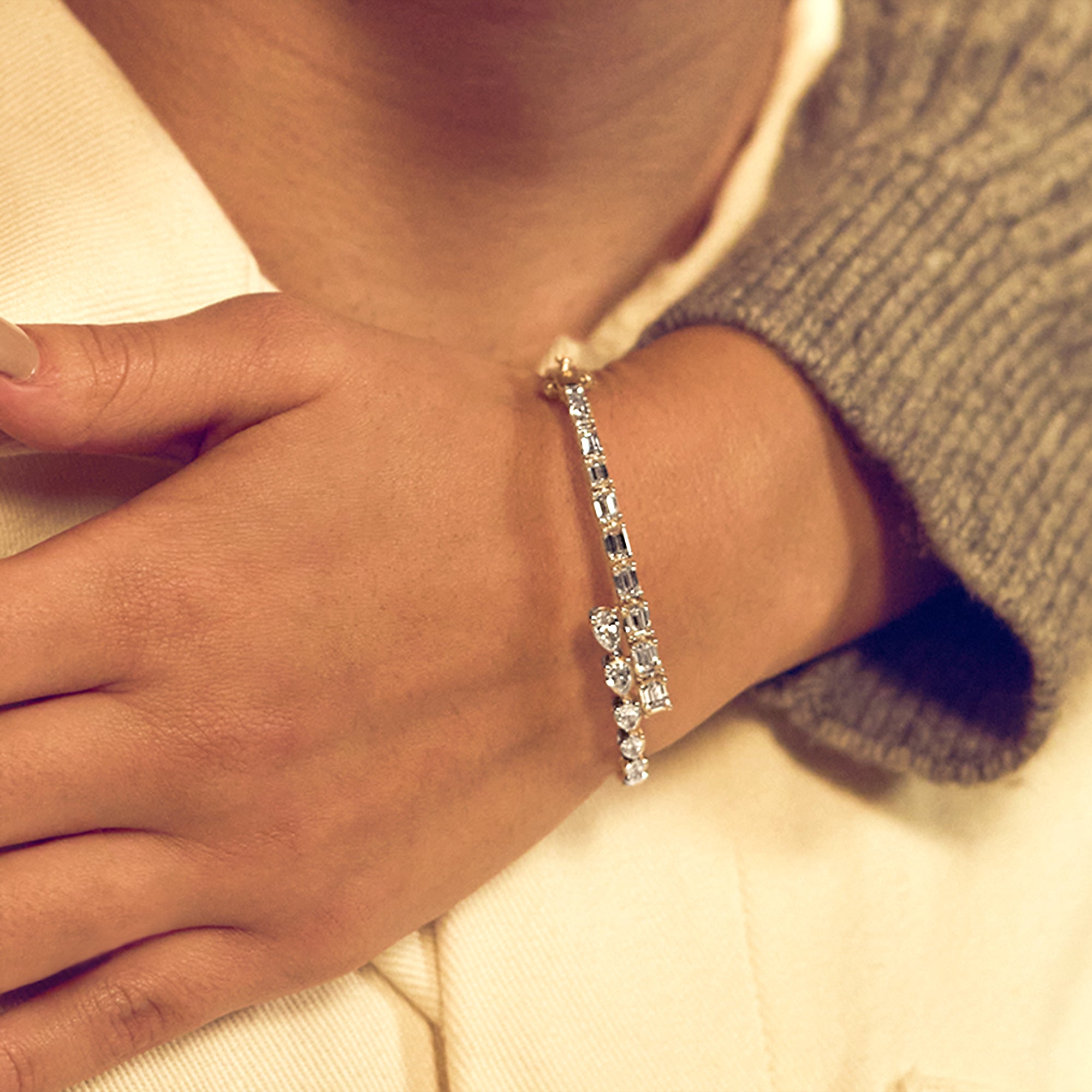 Sparkles 14K Gold Baguette & Pear-Shaped 4.92 Carat Bangle Bracelet