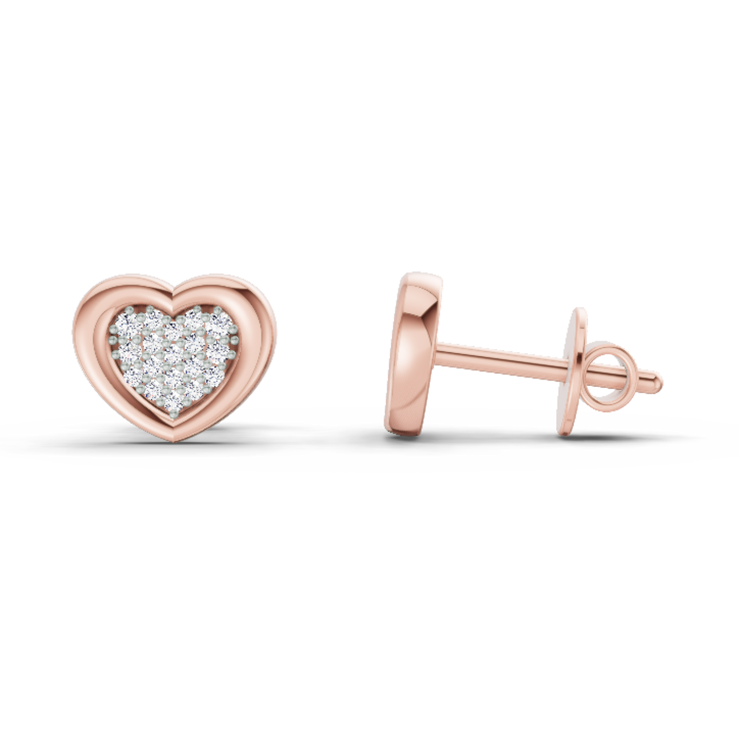 0.08 Ct Heart Shape Earrings | 14Kt Rose Gold  Diamonds| FG VS Quality