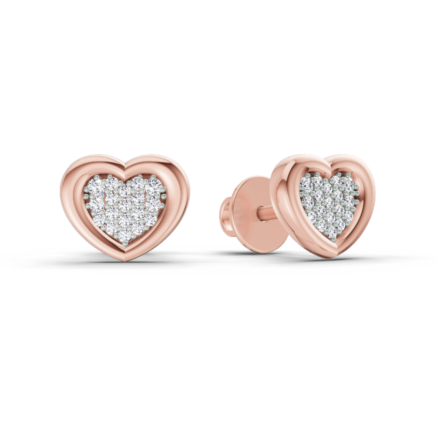 0.08 Ct Heart Shape Earrings | 14Kt Rose Gold  Diamonds| FG VS Quality