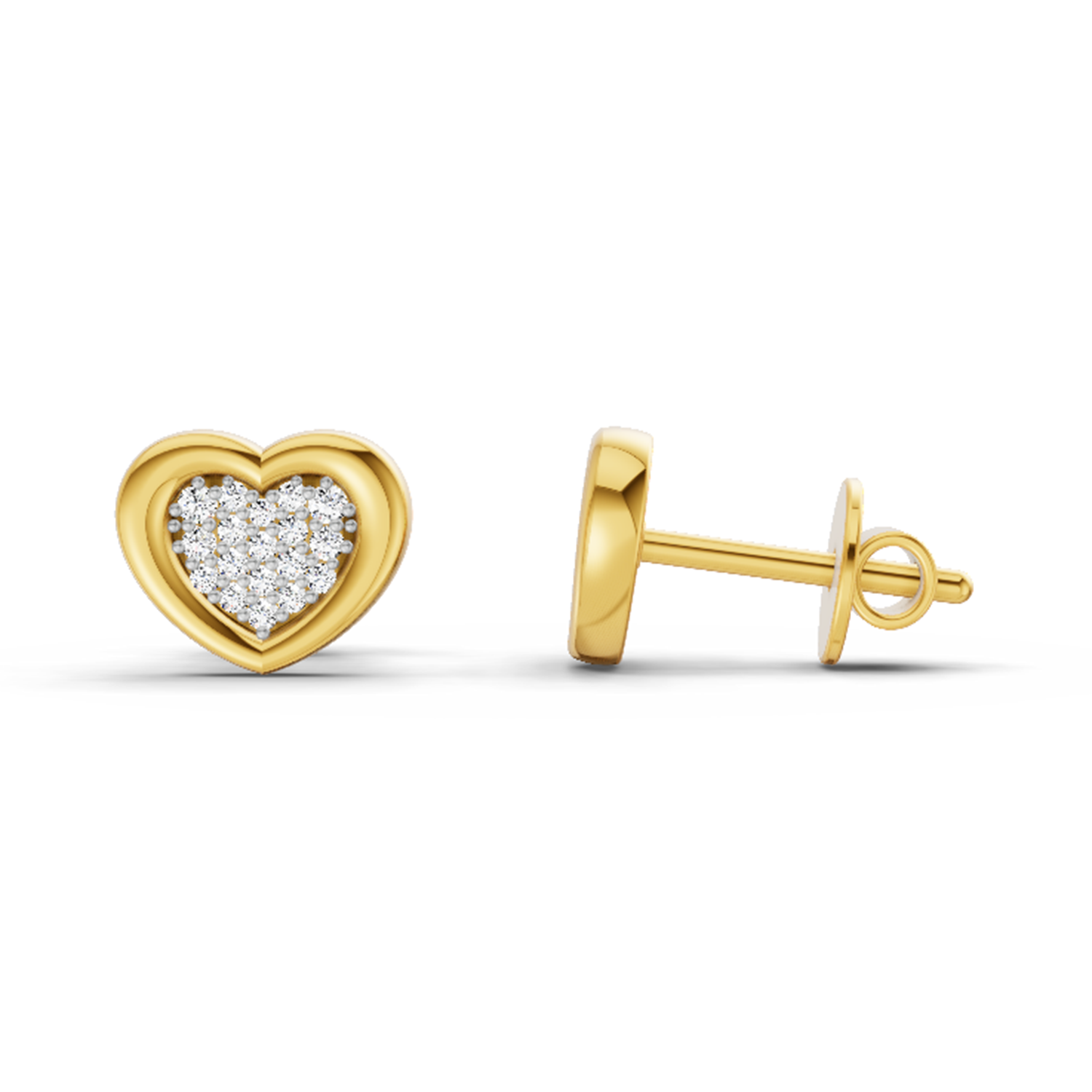 0.08 Ct Heart Shape Earrings | 14Kt Yellow Gold  Diamonds| FG VS Quality
